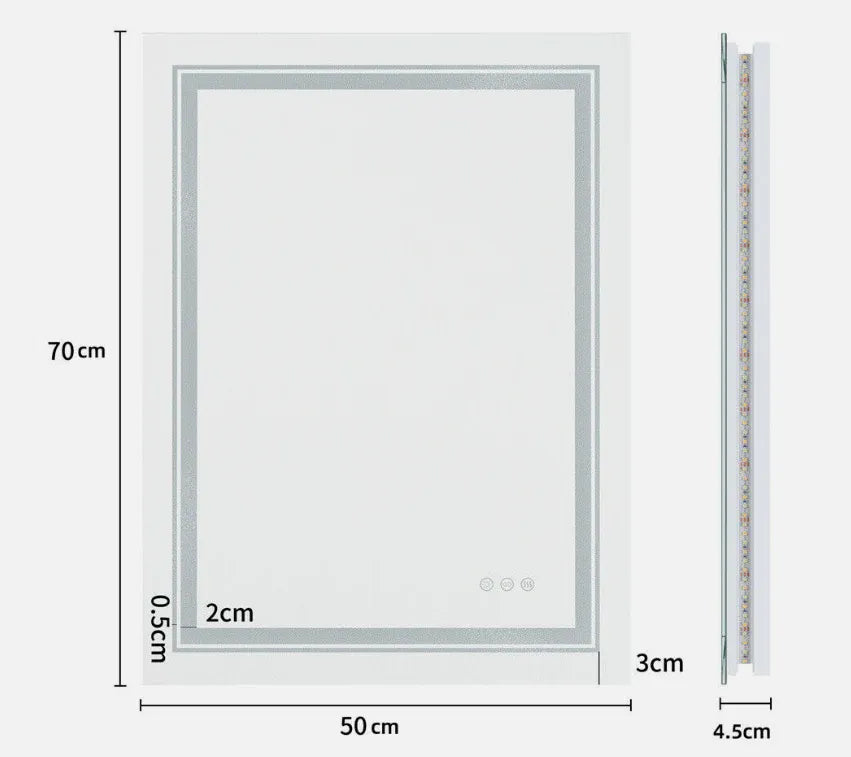 Interior Ave - 50 x 70cm Rectangle Frameless LED Bathroom Mirror V355-IA-RWM-7050