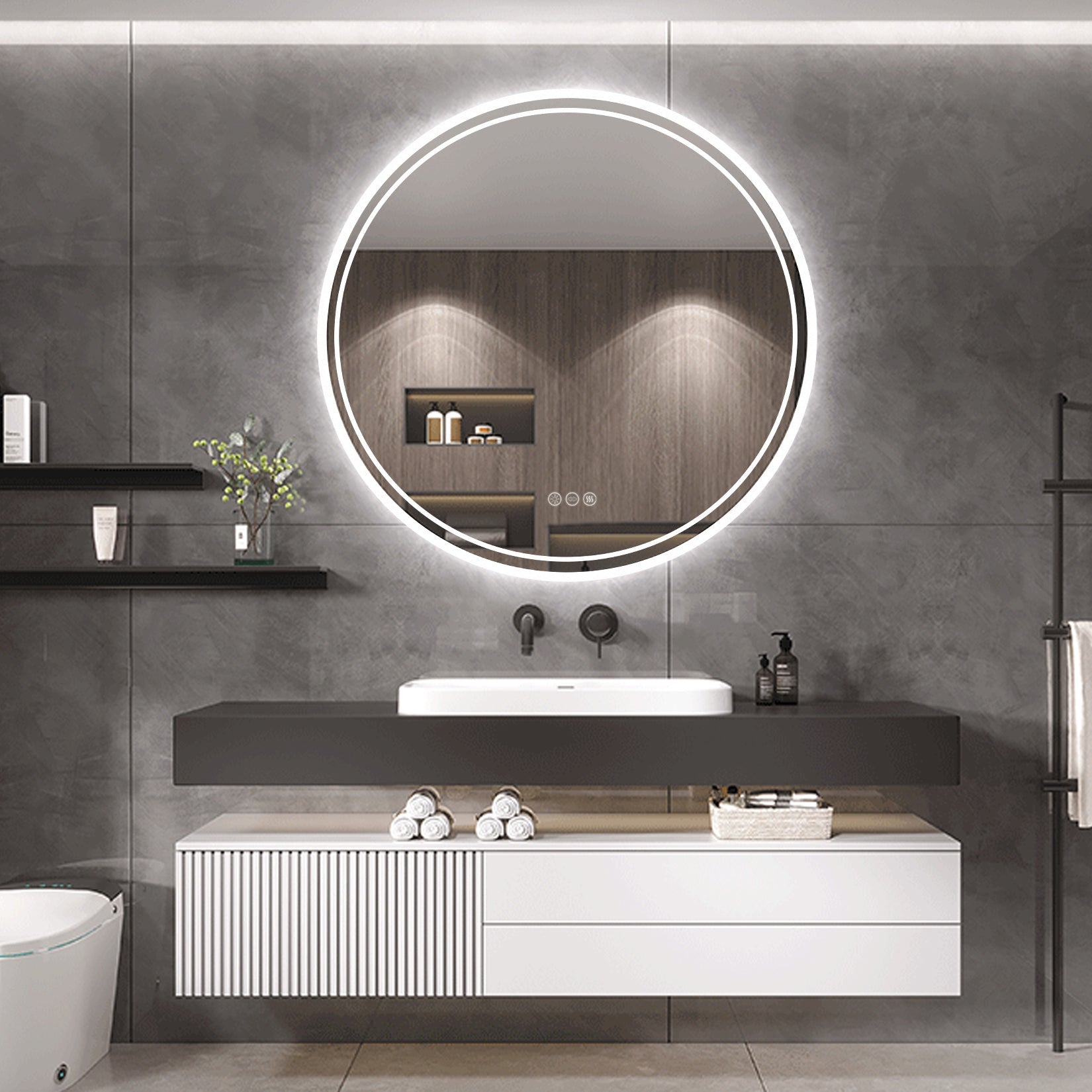 Interior Ave - 80cm Round Frameless LED Bathroom Mirror V355-IA-RWM-80
