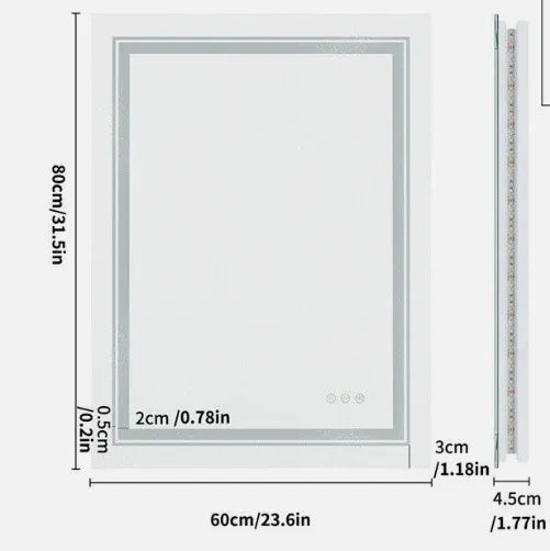 Interior Ave - 60 x 80cm Rectangle Frameless LED Bathroom Mirror V355-IA-RWM-8060