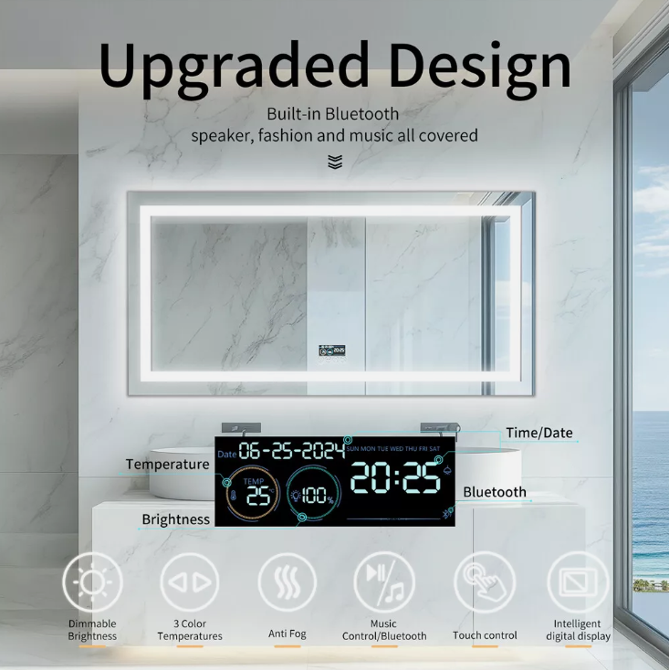 Interior Ave - 60 x 80cm Rectangle Frameless LED Bathroom Mirror - Bluetooth V355-IA-RWM-8060-BT