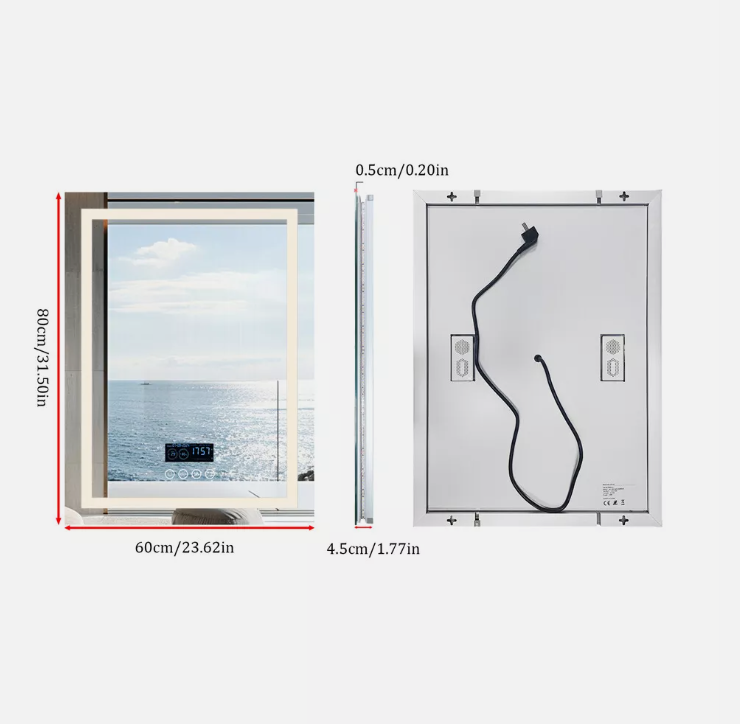Interior Ave - 60 x 80cm Rectangle Frameless LED Bathroom Mirror - Bluetooth V355-IA-RWM-8060-BT