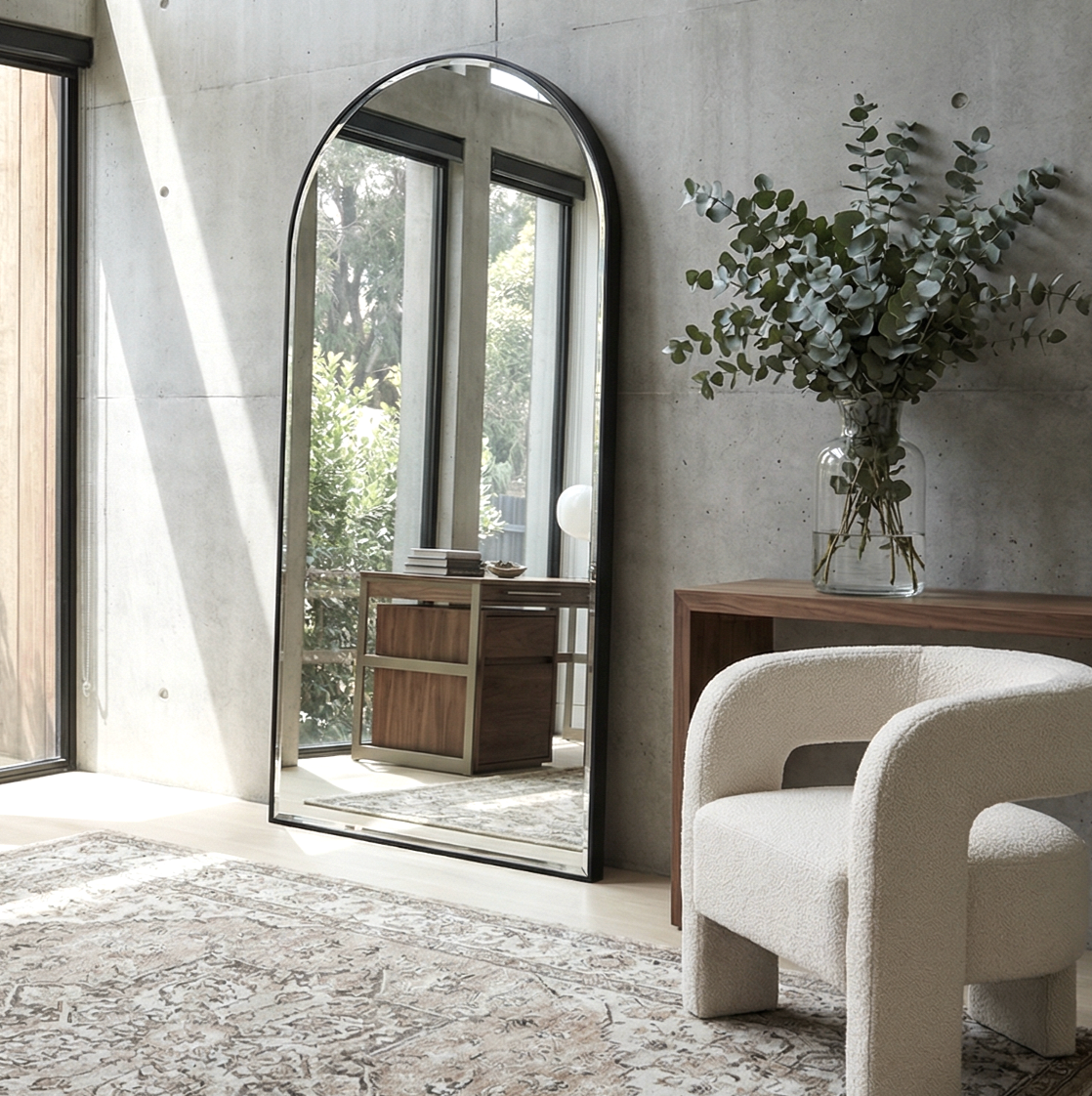 Interior Ave - Halo Arched Floor Length Mirror - Black | Signature Series V355-IA-SM-HAL-BLA