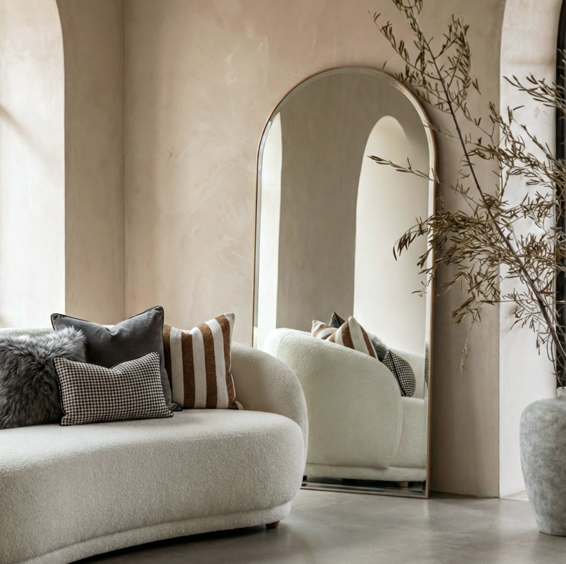Interior Ave - Halo Arched Floor Length Mirror - Gold | Signature Series V355-IA-SM-HAL-GOL