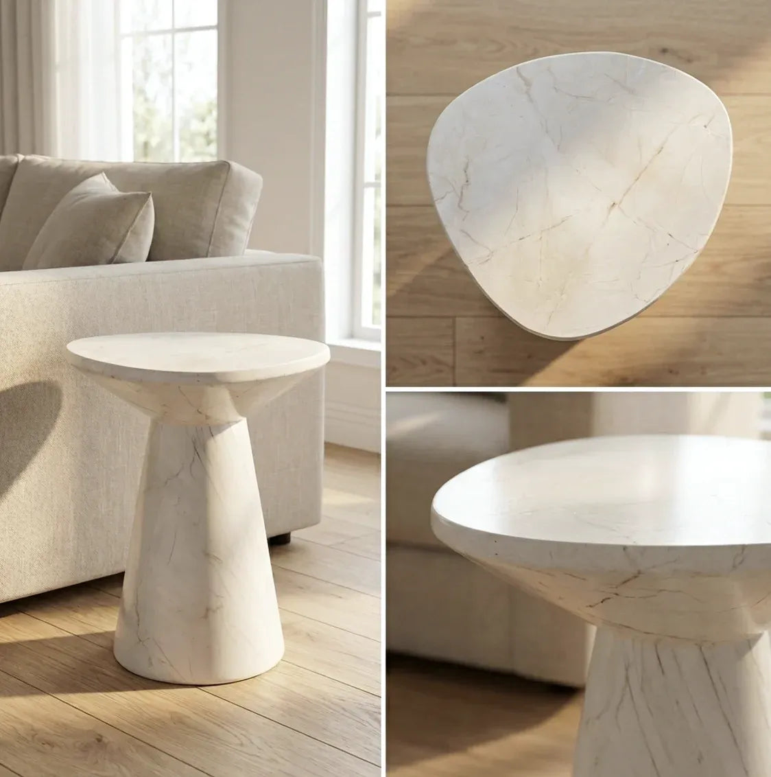Interior Ave - Veneta Stone Side Table - Calacatta Ivory Finish V355-IA-ST-VEN-CAL