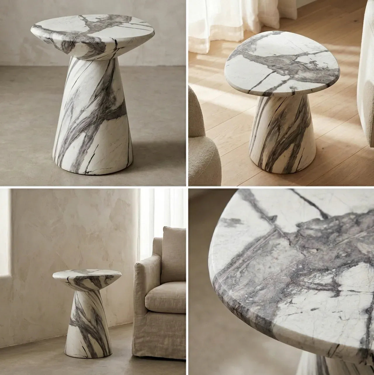 Interior Ave - Veneta Stone Side Table - Panda Marble Finish V355-IA-ST-VEN-PAN