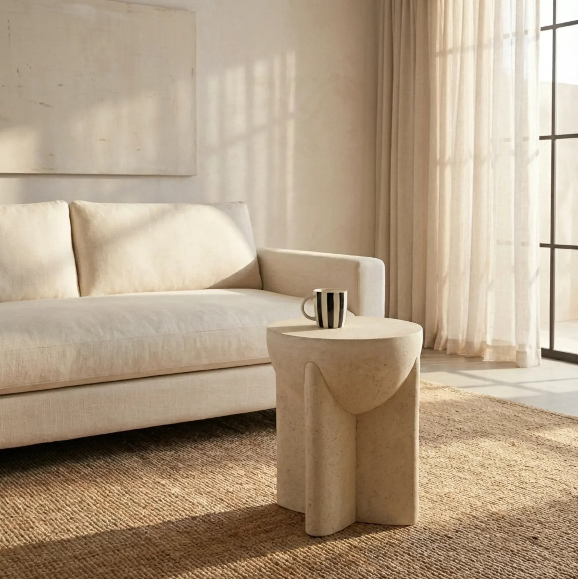 Interior Ave - Zelda Sculptural Stone Side Table - Sand Textured Accent V355-IA-ST-ZEL-SAN