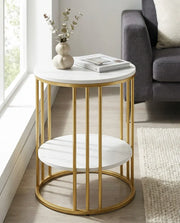 Interior Ave Cleo Gold Two Shelf Stone Side Table V355-JJ-XZ218-G1