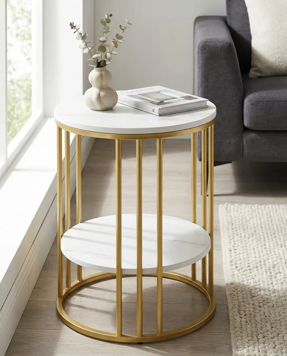 Interior Ave Cleo Gold Two Shelf Stone Side Table V355-JJ-XZ218-G1