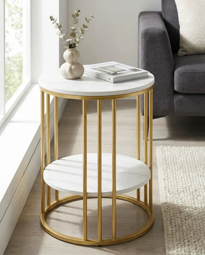 Interior Ave Cleo Gold Two Shelf Stone Side Table V355-JJ-XZ218-G1