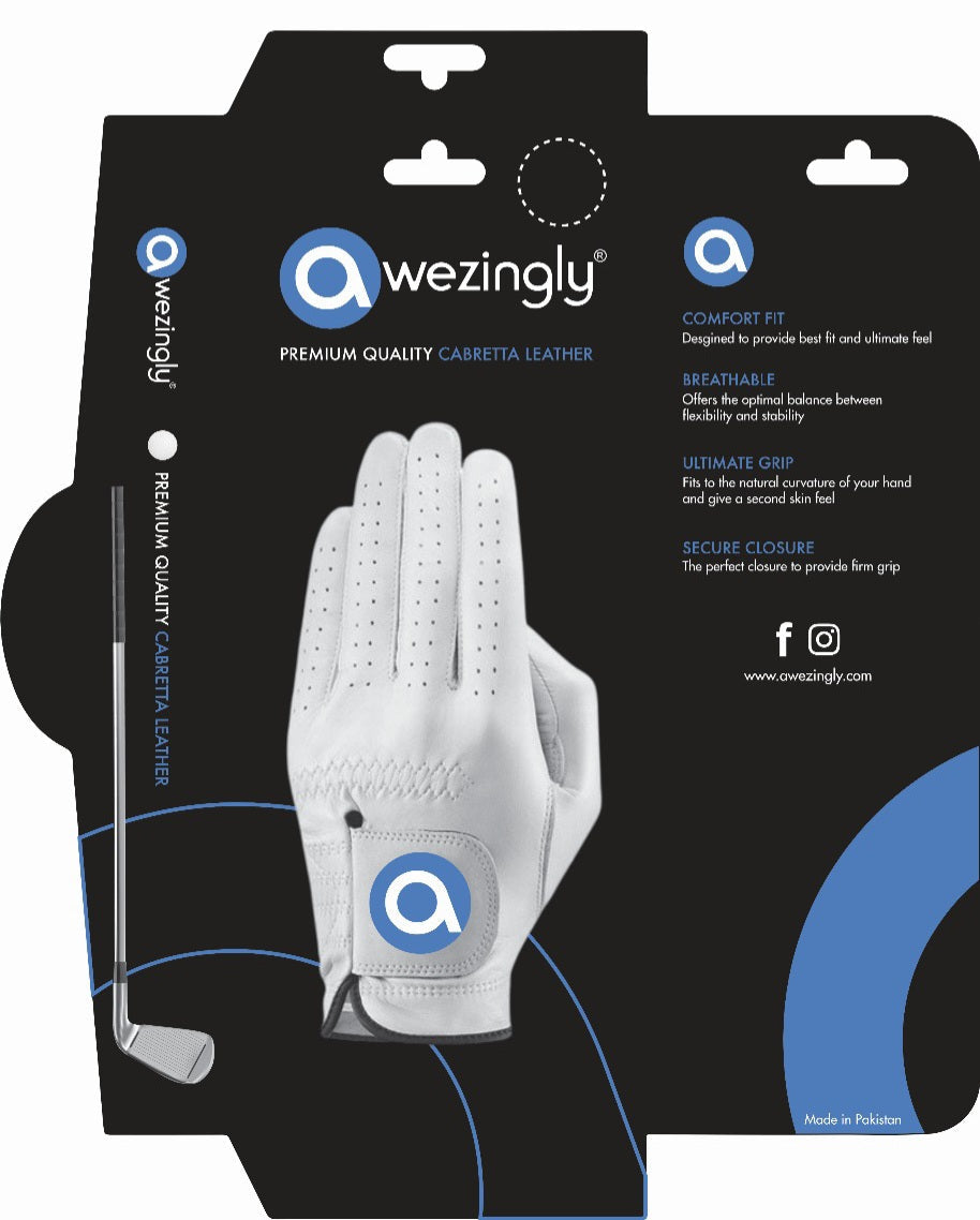 Awezingly Premium Quality Cabretta Leather Golf Glove for Men - White (L) V363-AWZ-GWH-01-L