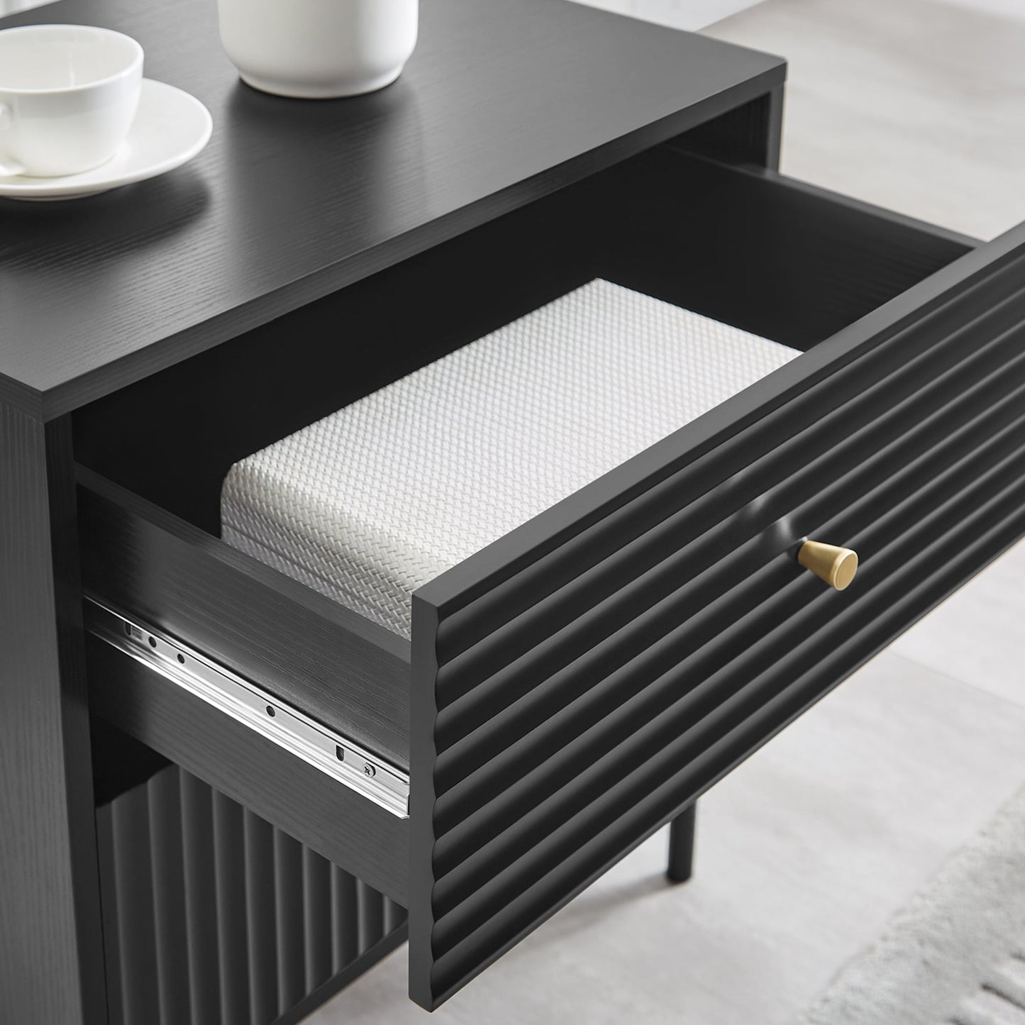 Lisa Wavy Fluted Bedside Table in Black V369-601075-BLACK