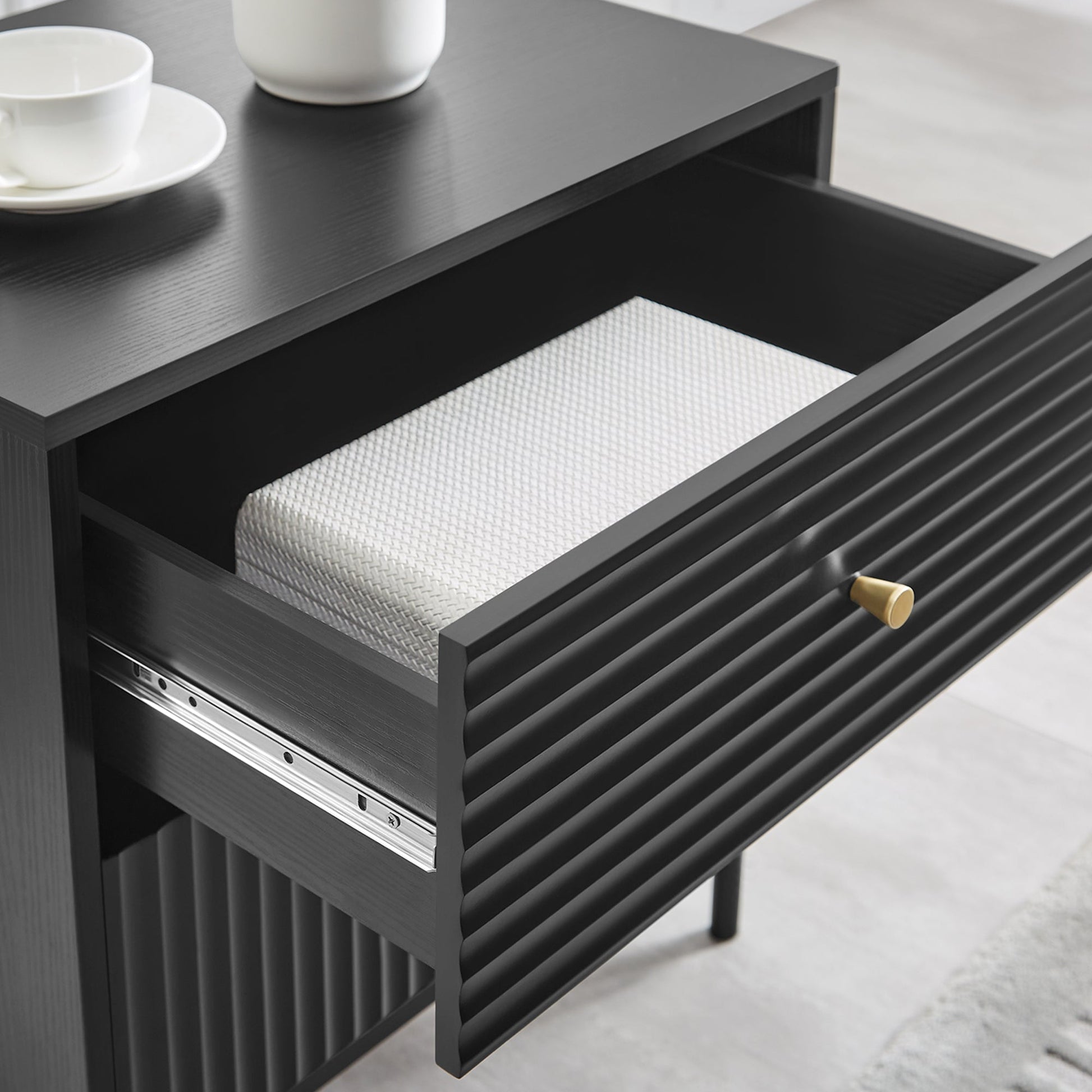 Lisa Wavy Fluted Bedside Table in Black V369-601075-BLACK