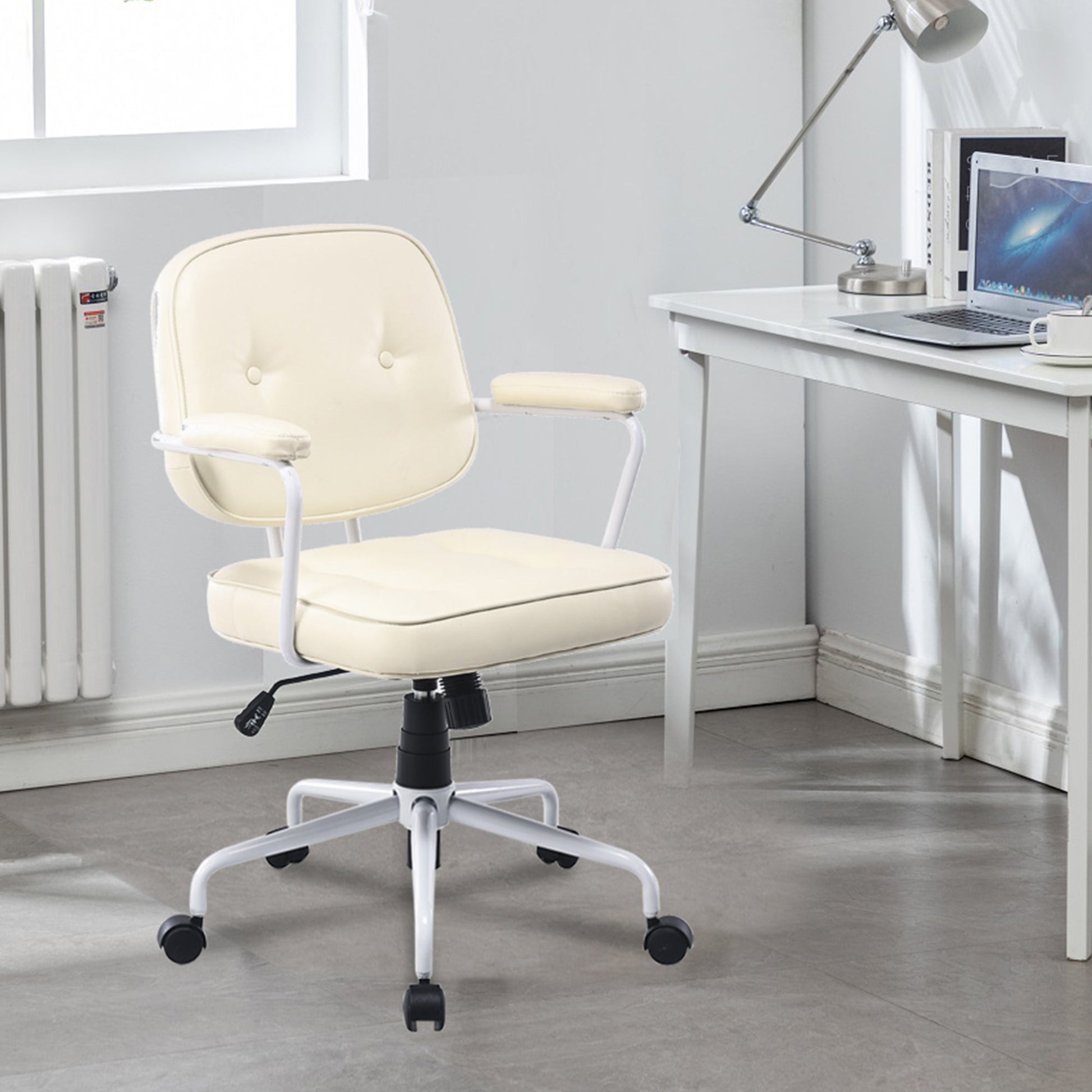 Louise White Frame Faux Leather Home Office Chair in Beige V369-HC-0025-WHITE-FRAME