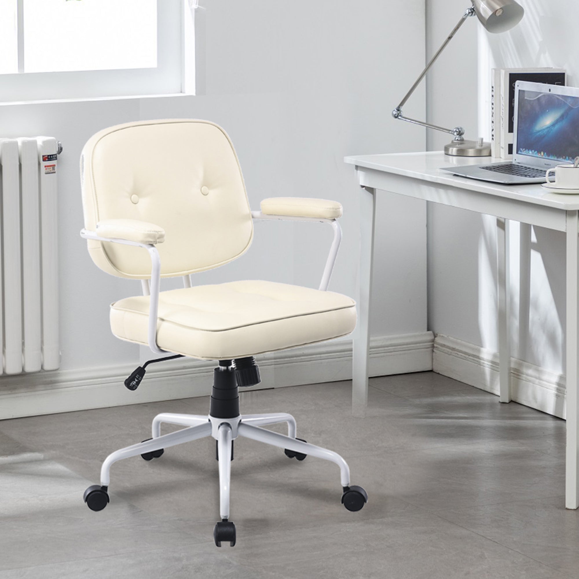 Louise White Frame Faux Leather Home Office Chair in Beige V369-HC-0025-WHITE-FRAME