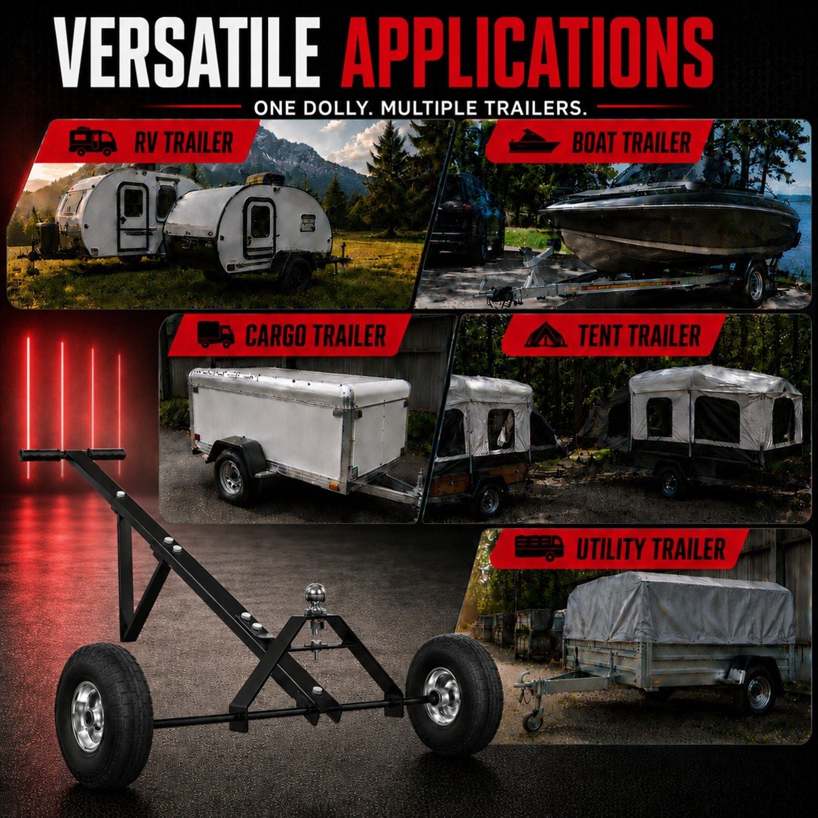 600lbs Trailer Dolly with 48mm Ball Solid Tires Portable Tow Dolly Wheel Tow