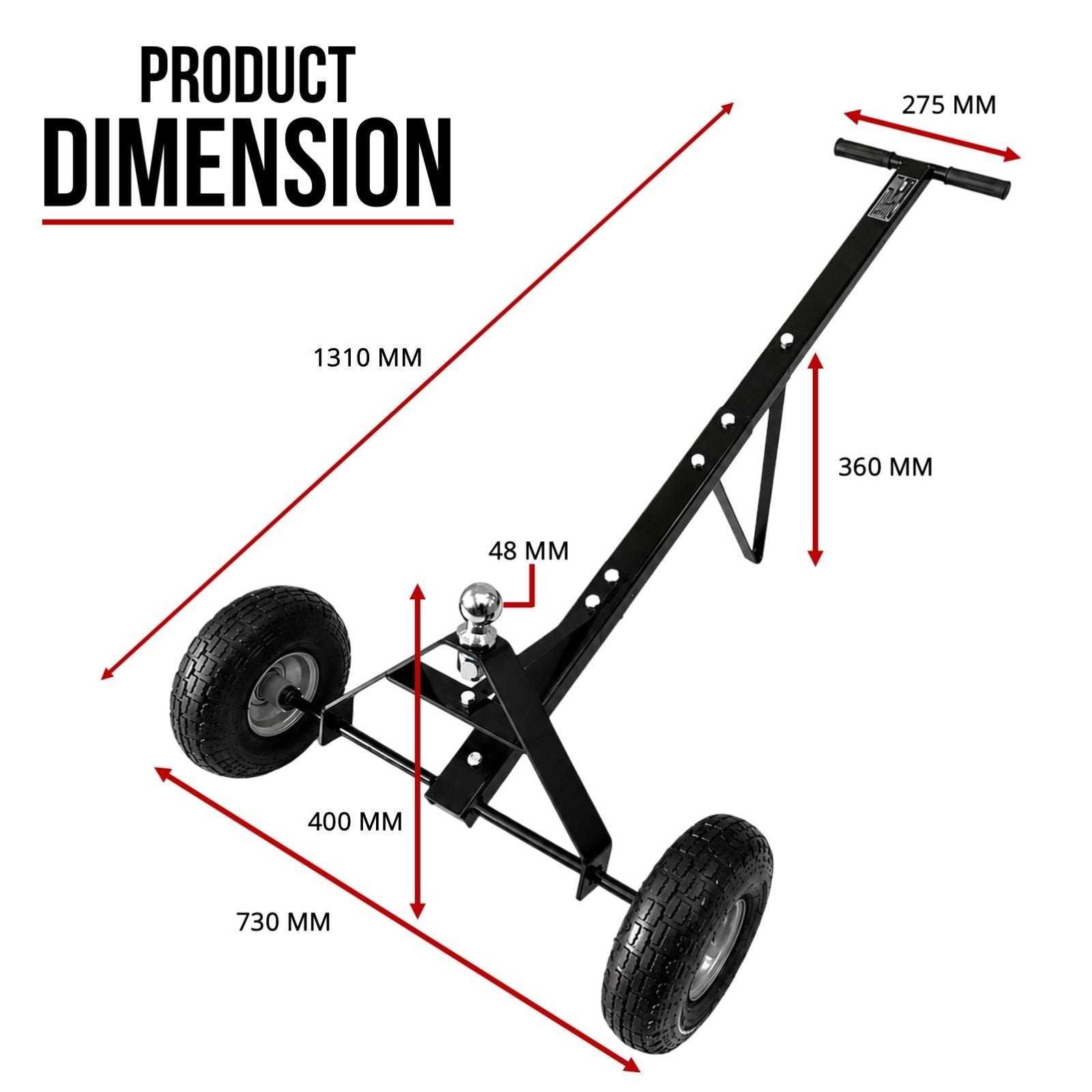 600lbs Trailer Dolly with 48mm Ball Solid Tires Portable Tow Dolly Wheel Tow