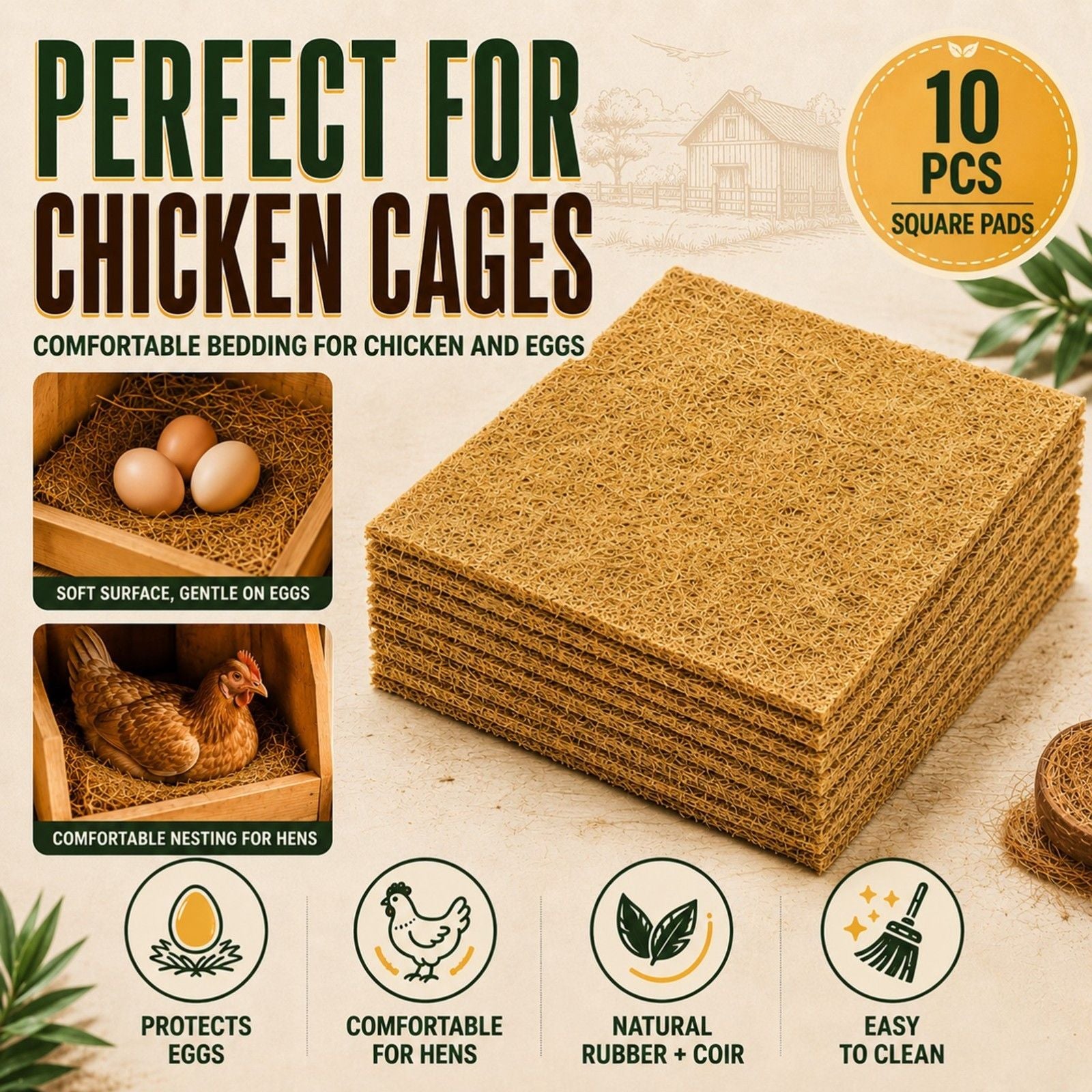 10 Piece Chicken Nest Box Liners Soft Cushions Hen Laying Coop Nest Pads Poultry