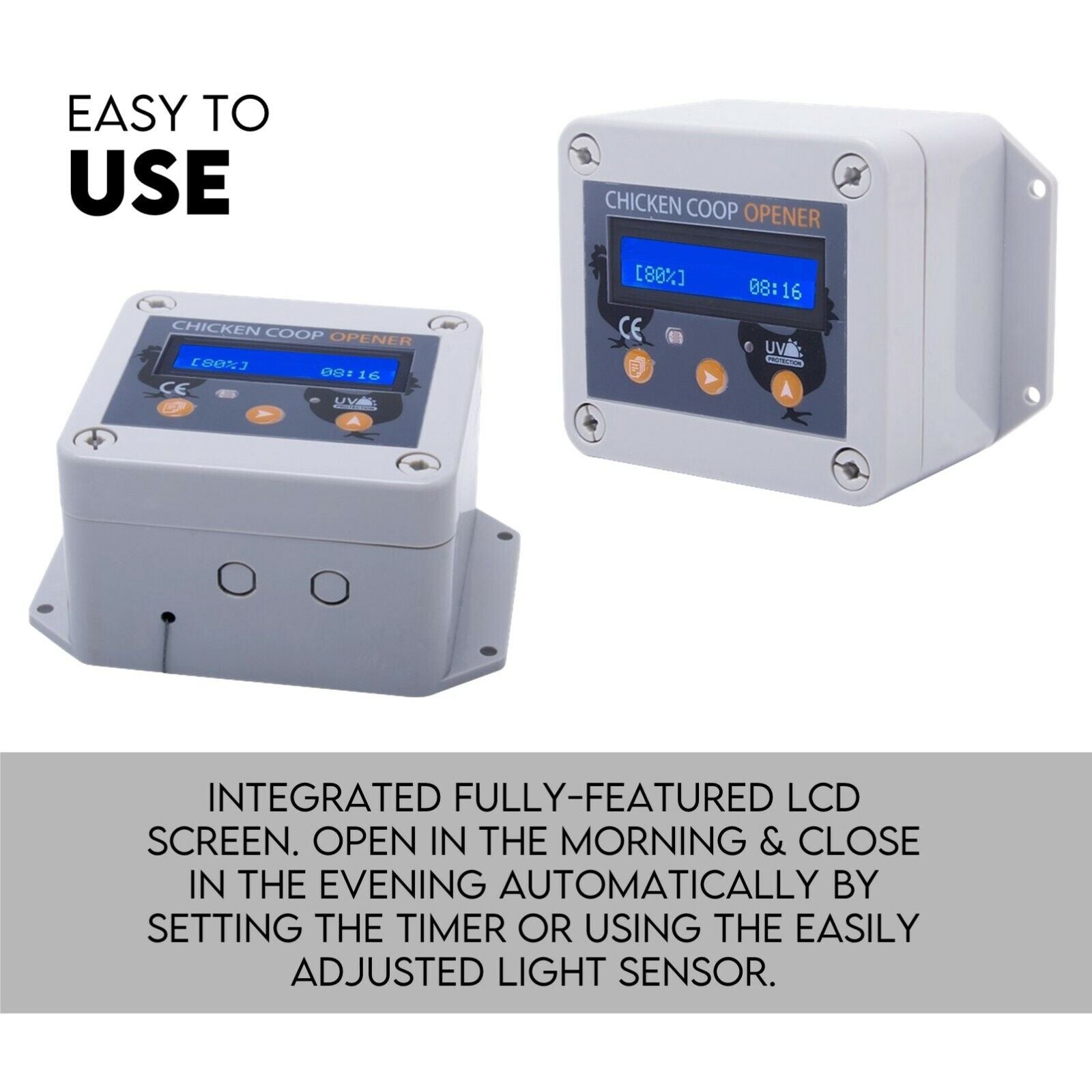 Chicken Coop Door with Digital LCD Screen to manage Timer and Sensor V379-CHKNCOOP025009