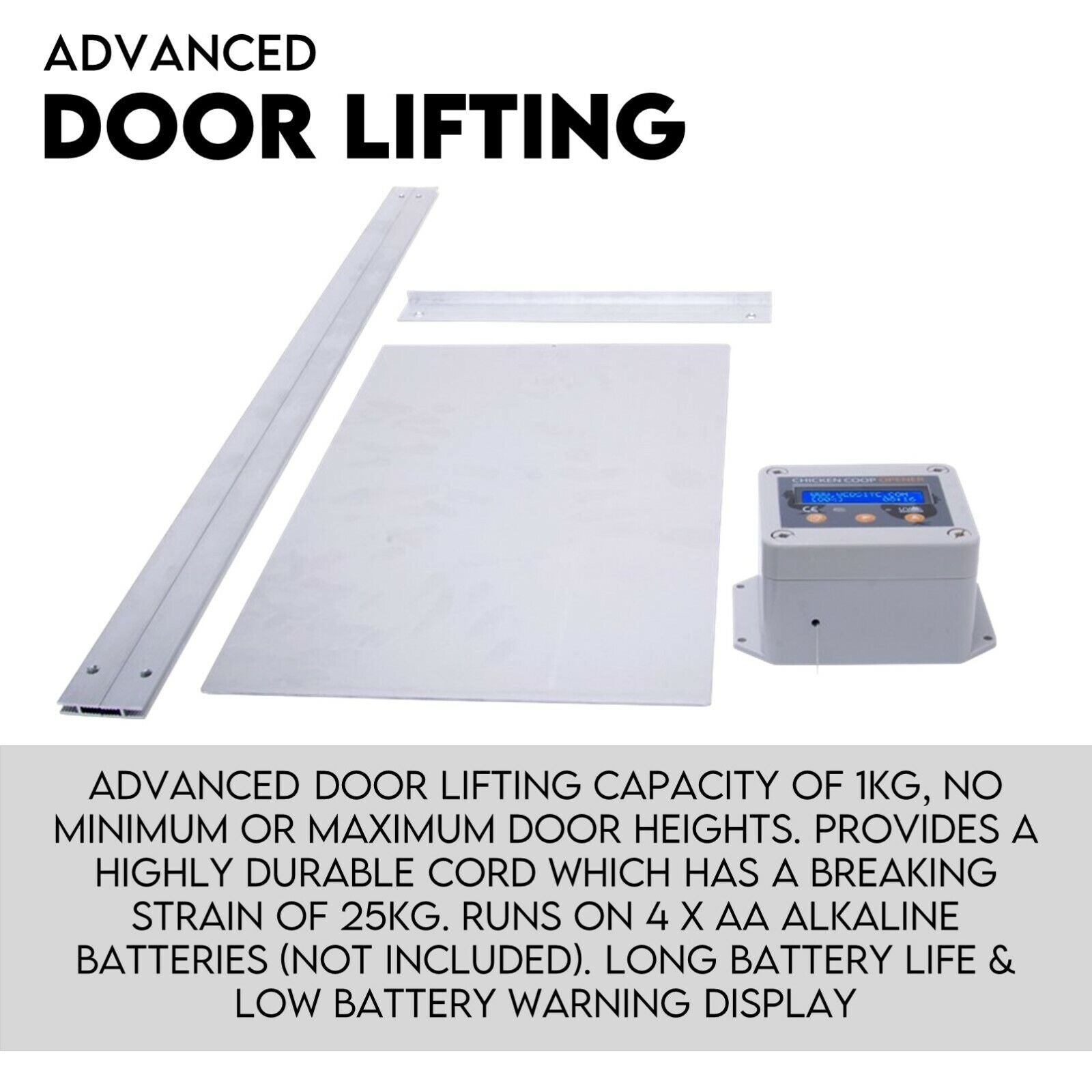 Chicken Coop Door with Digital LCD Screen to manage Timer and Sensor V379-CHKNCOOP025009