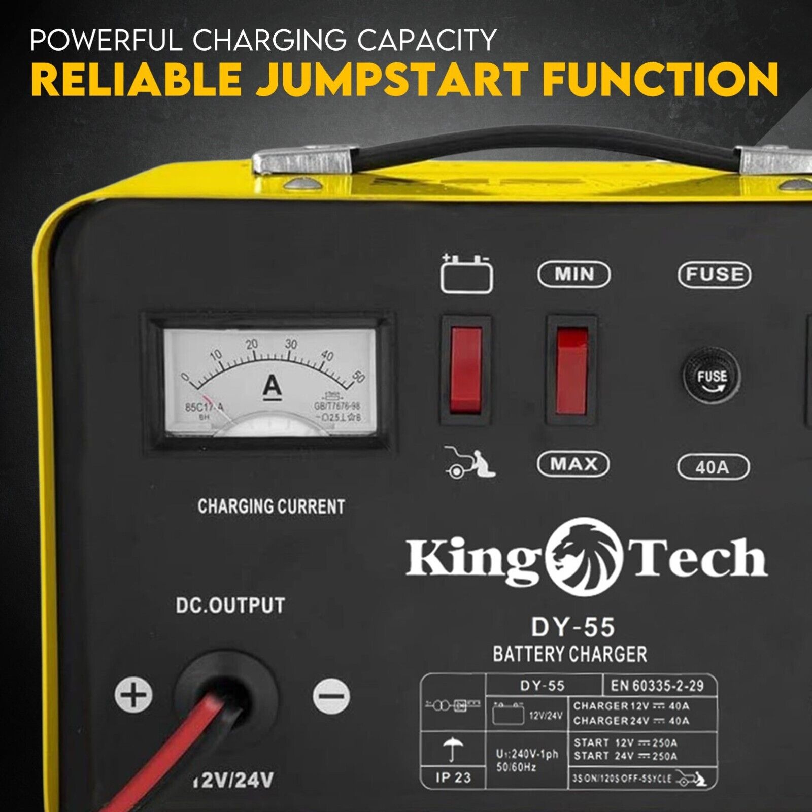 Kingtech 2in1 Battery Charger Jump Starter New Dual Heavy Duty Car Charger 40Amp V379-CHRGERDY155001