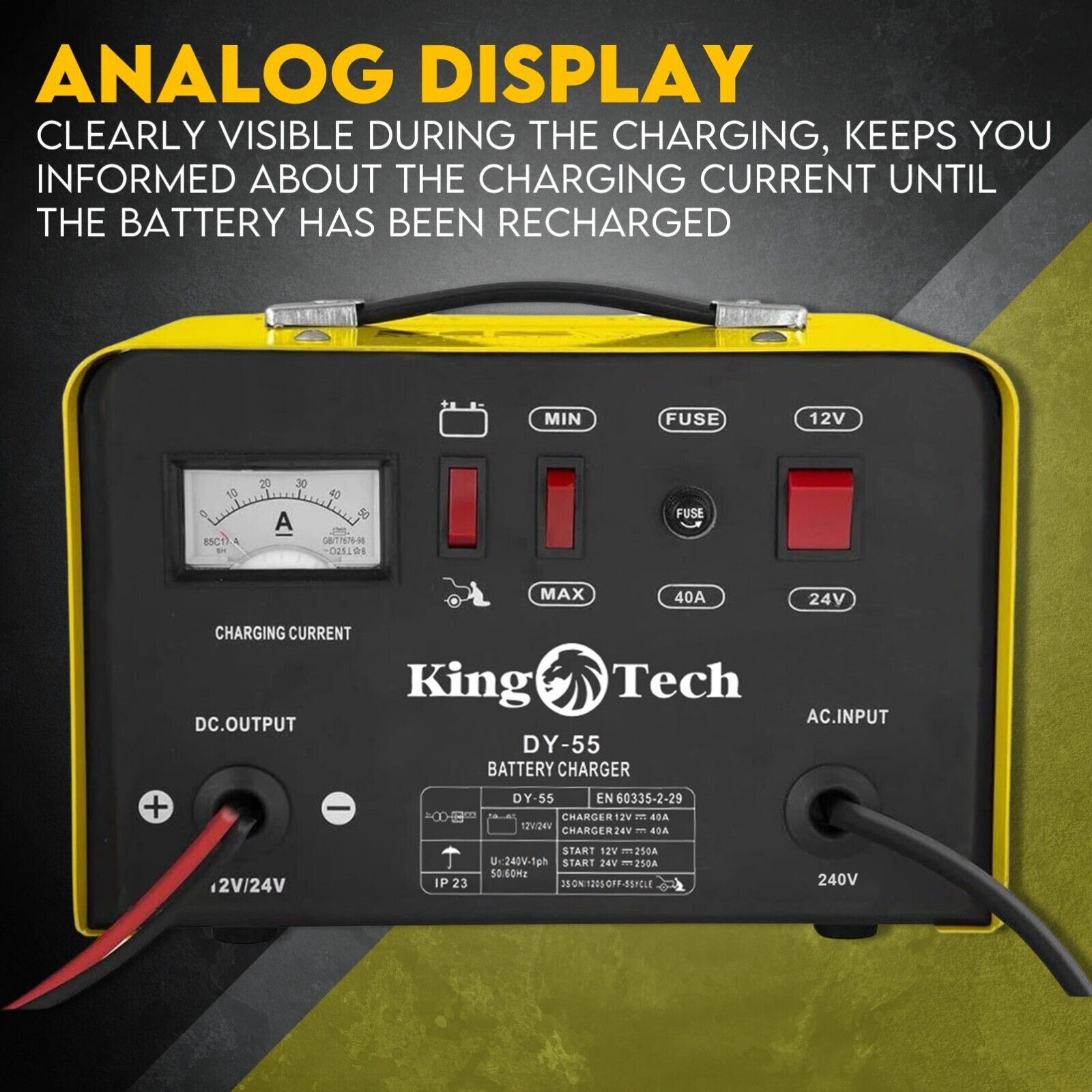 Kingtech 2in1 Battery Charger Jump Starter New Dual Heavy Duty Car Charger 40Amp V379-CHRGERDY155001