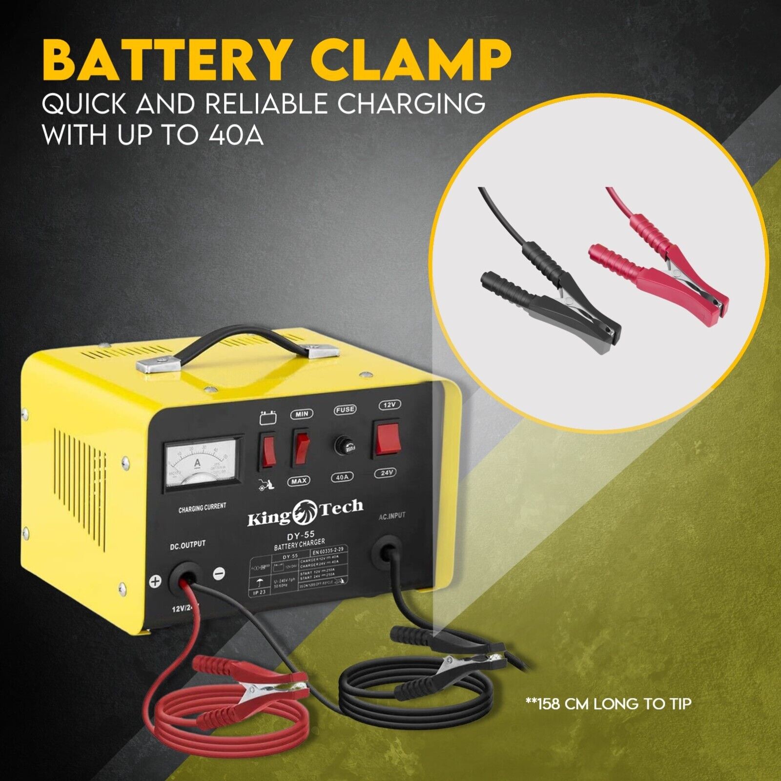 Kingtech 2in1 Battery Charger Jump Starter New Dual Heavy Duty Car Charger 40Amp V379-CHRGERDY155001