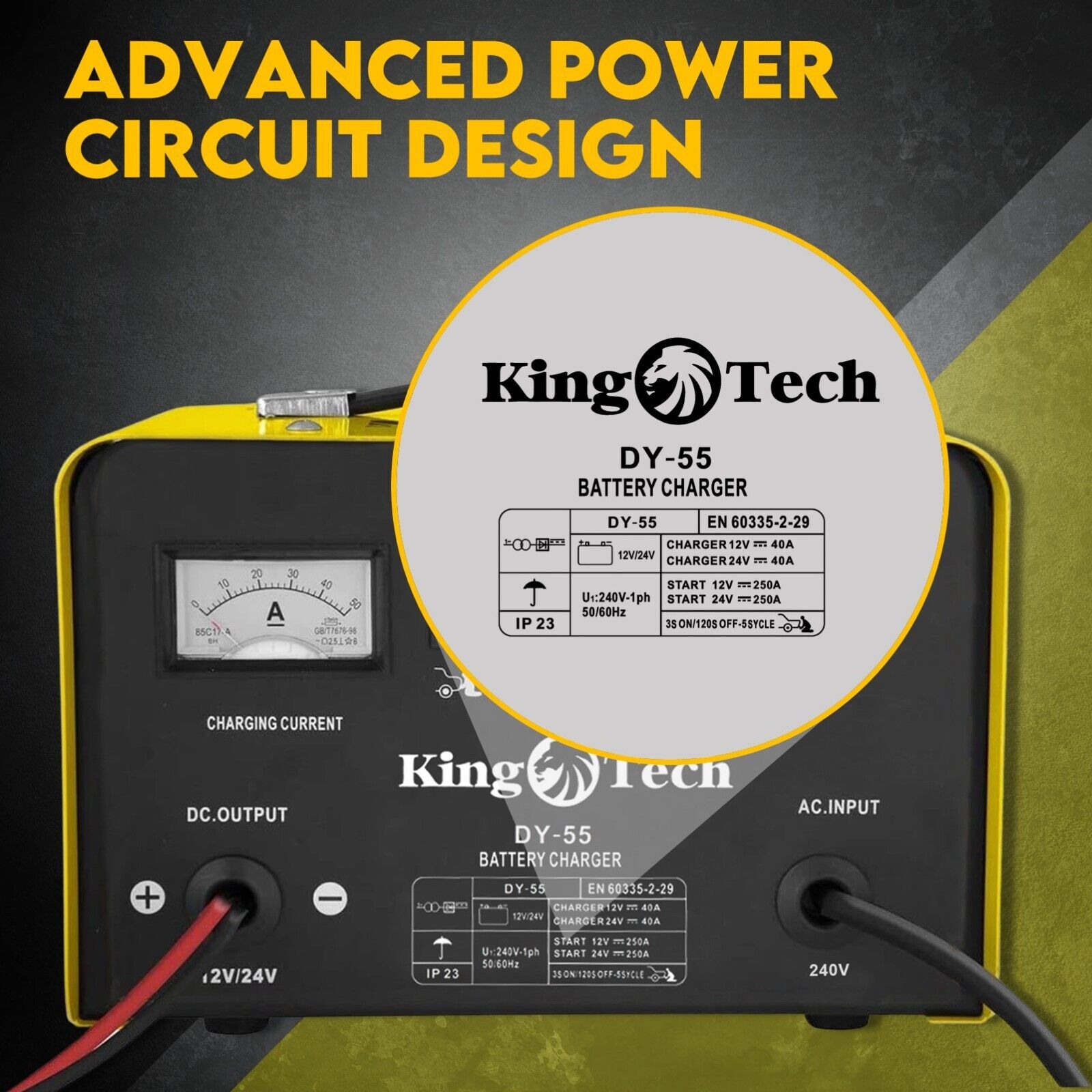 Kingtech 2in1 Battery Charger Jump Starter New Dual Heavy Duty Car Charger 40Amp V379-CHRGERDY155001