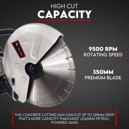 75CC Petrol Demolition Saw Concrete Cut Off Wet Demo Cutter Road Brick 350MM V379-CUTOFSAW05