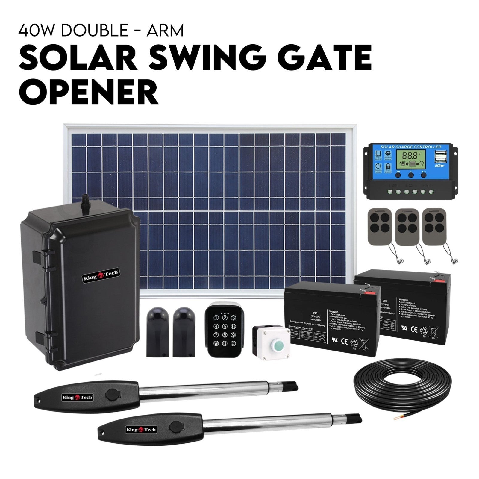 Full Solar Automatic 40W Double Swing Gate Opener Remote Keypad Control V379-DBLESOLAR0