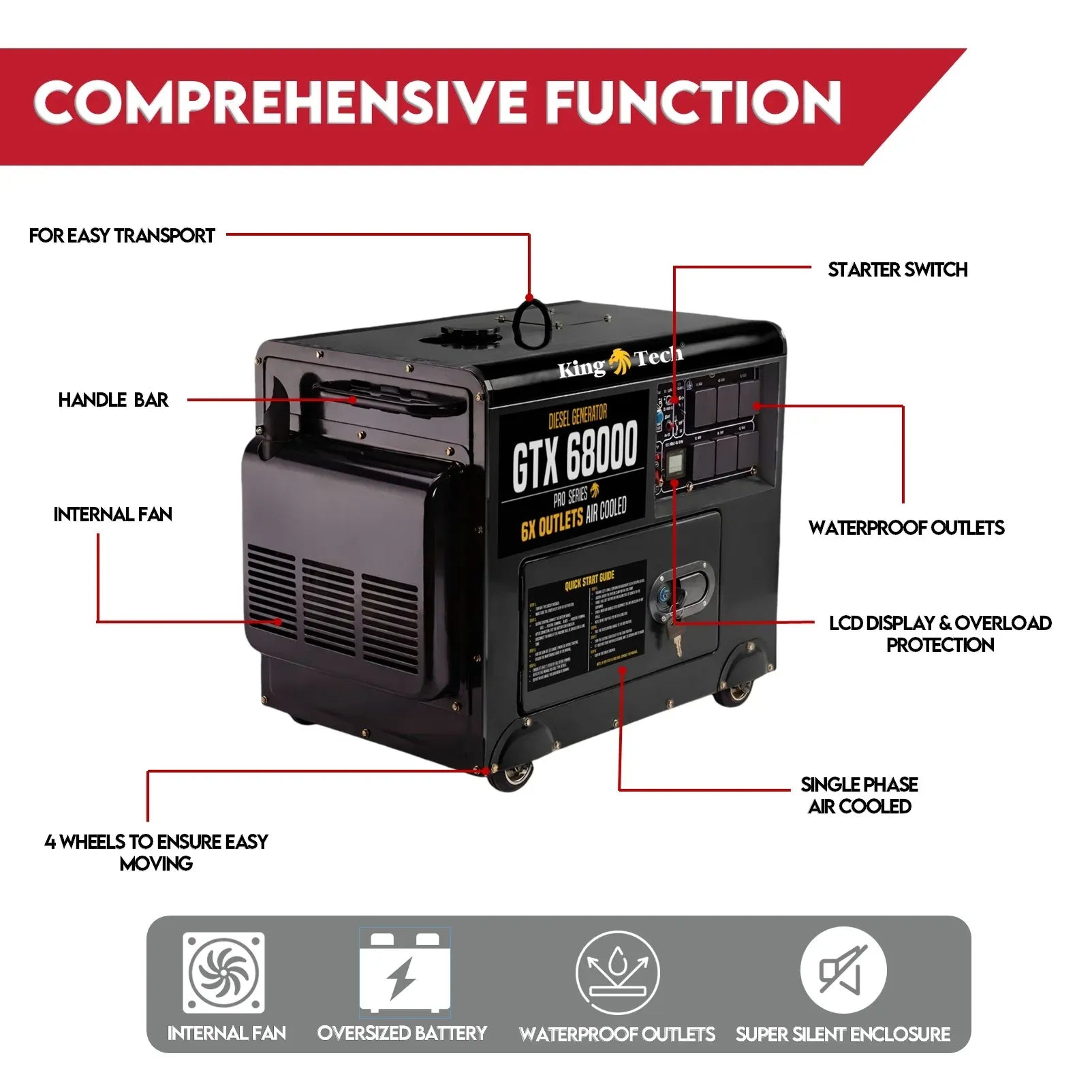 Diesel Generator Single Phase 8.4kw Rated Diesel 6kw 13hp Portable V379-DIESLGEN840005