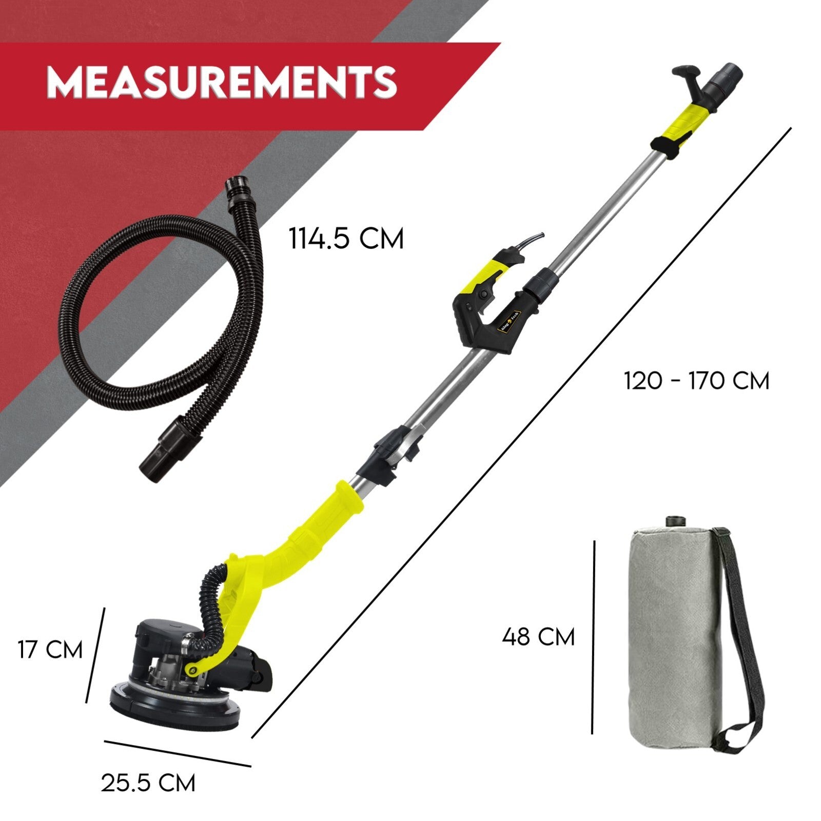 2000W Electric Drywall Sander Hand-Held Machine Plaster Wall Vacuum Bag 7-Speed V379-DRYSND2309