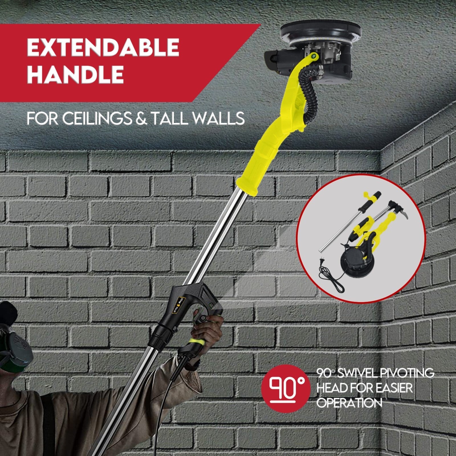 2000W Electric Drywall Sander Hand-Held Machine Plaster Wall Vacuum Bag 7-Speed V379-DRYSND2309