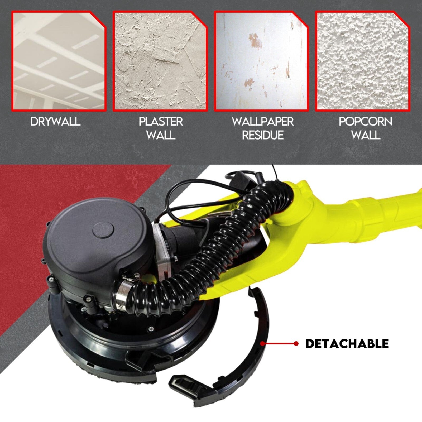 2000W Electric Drywall Sander Hand-Held Machine Plaster Wall Vacuum Bag 7-Speed V379-DRYSND2309