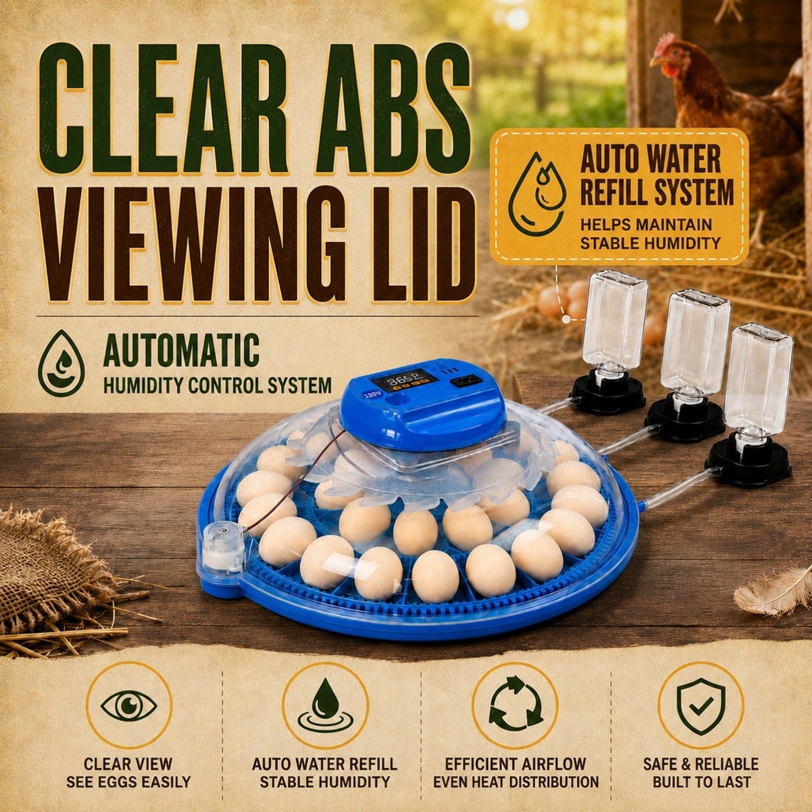 26 Egg Hatching Incubator Machine Automatic Turning Digital LED Chicken Duck