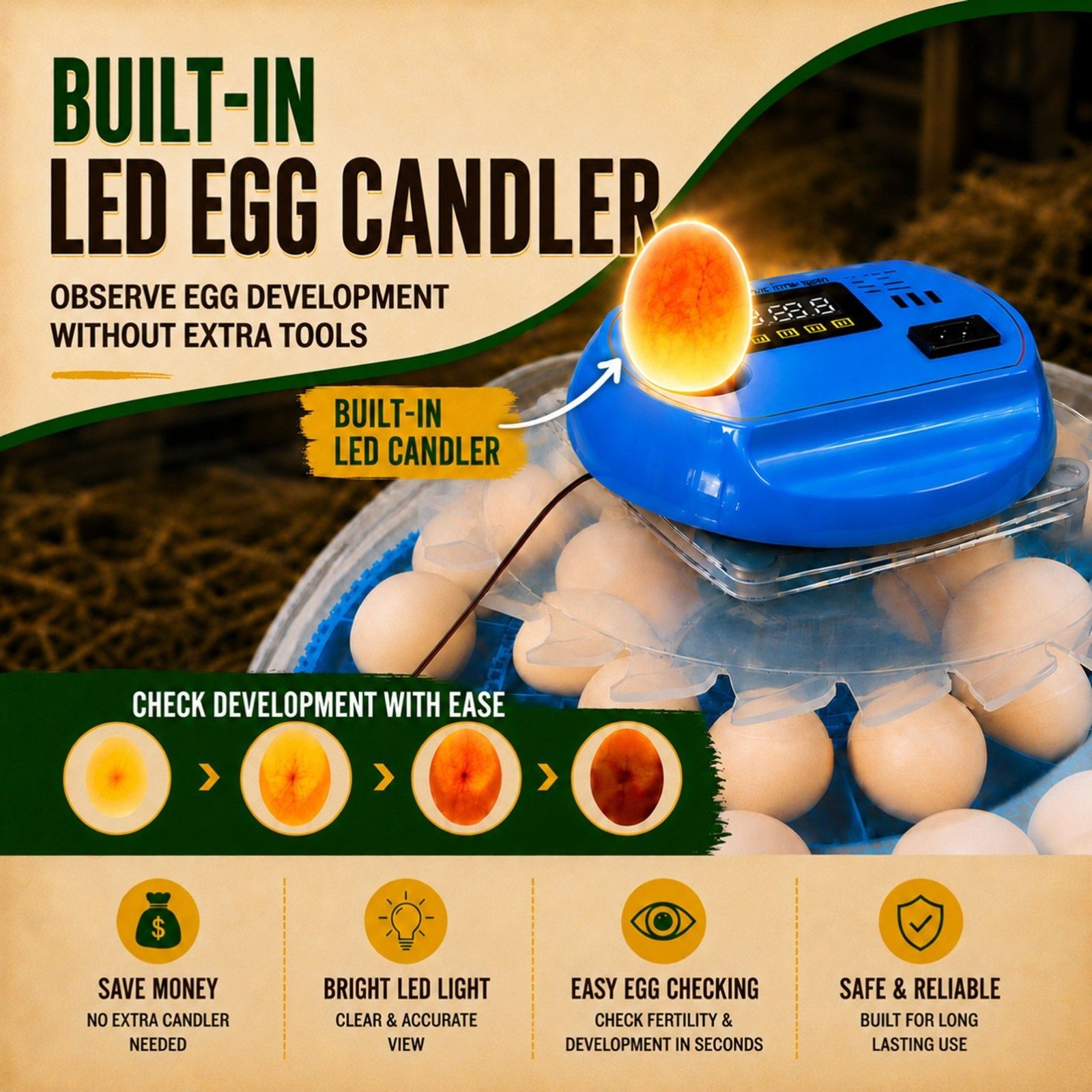 26 Egg Hatching Incubator Machine Automatic Turning Digital LED Chicken Duck