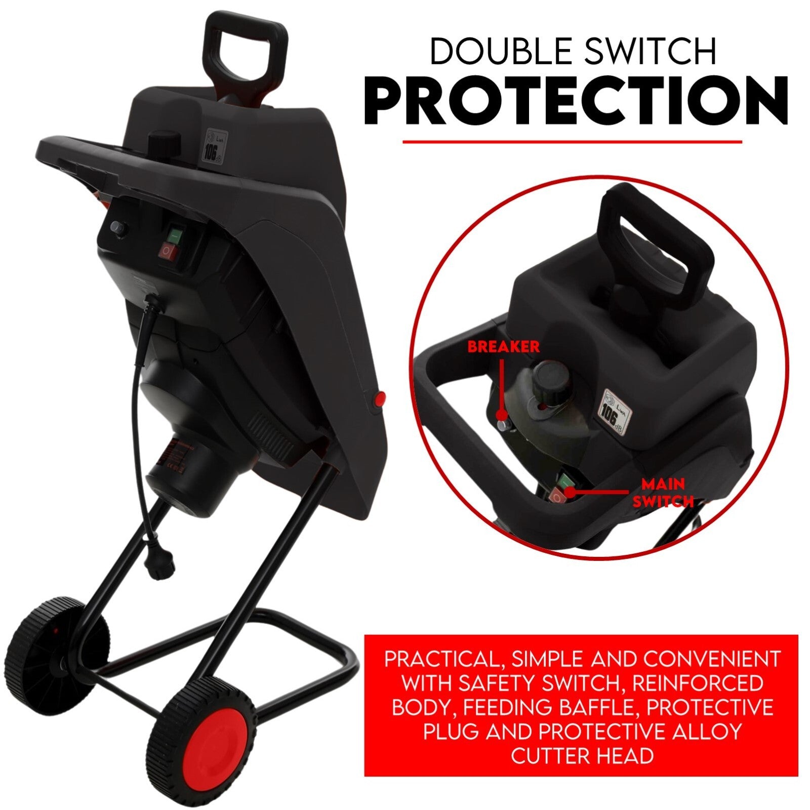 2500W Electric Garden Mulcher Shredder Portable Wood Chipper on Wheels w/ bag V379-ELCTRCHP02