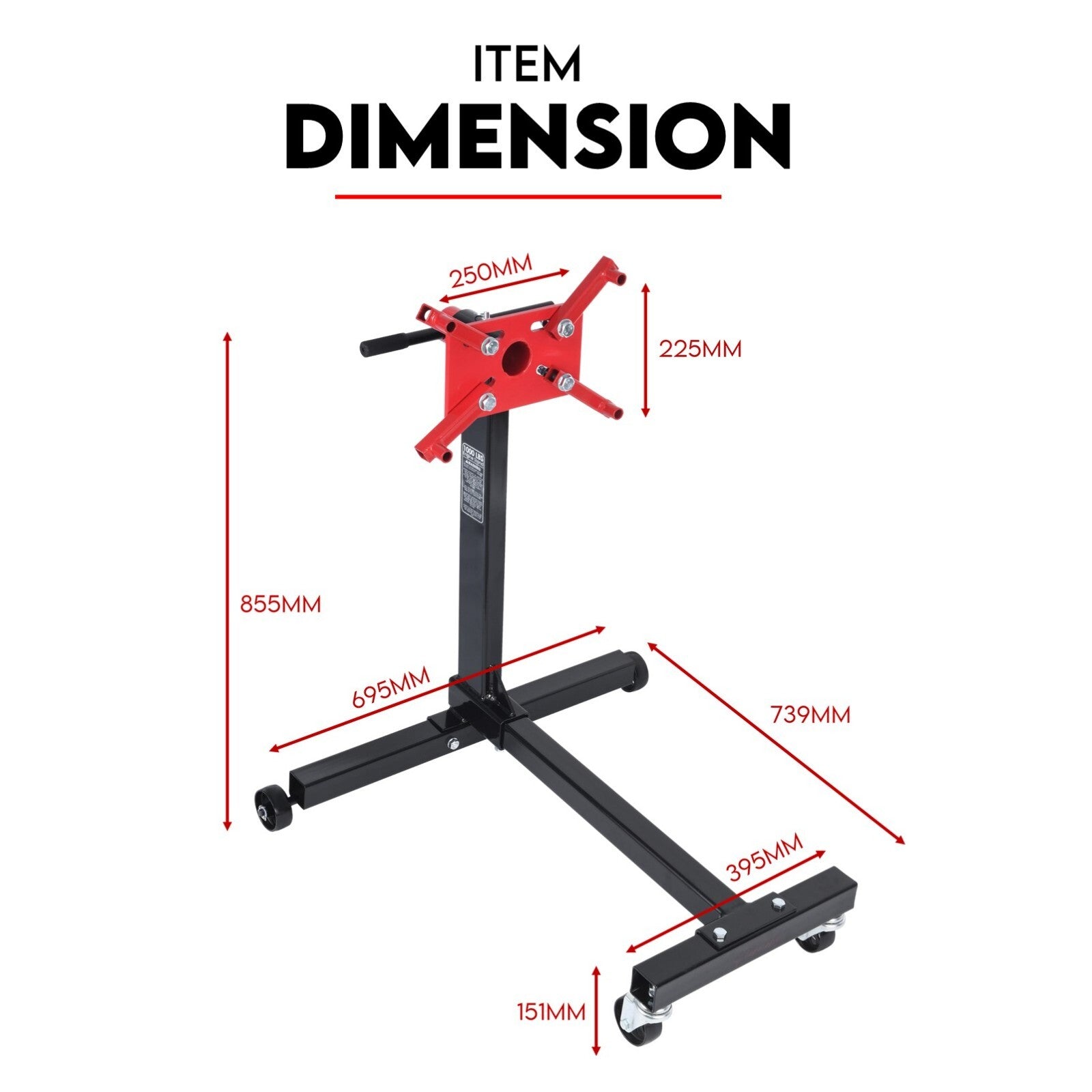 Engine Stand H Frame 450kg 1000lb Industrial Workshop Cars Auto Motor 4 Wheels V379-ENGSTND1LB