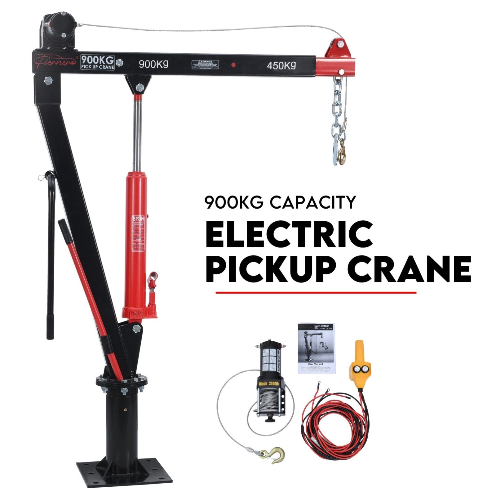 900kg Swivel Hydraulic Crane Hoist 12V Electric Jack Trailer UTE Pick up Lift V379-ESWIVLCRAN