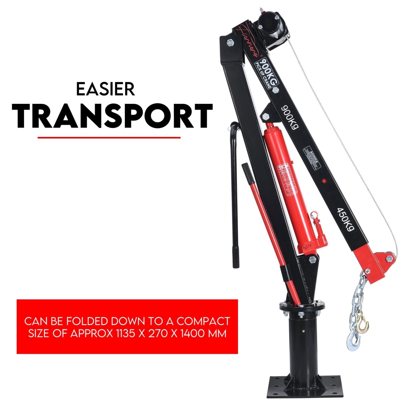 900kg Swivel Hydraulic Crane Hoist 12V Electric Jack Trailer UTE Pick up Lift V379-ESWIVLCRAN
