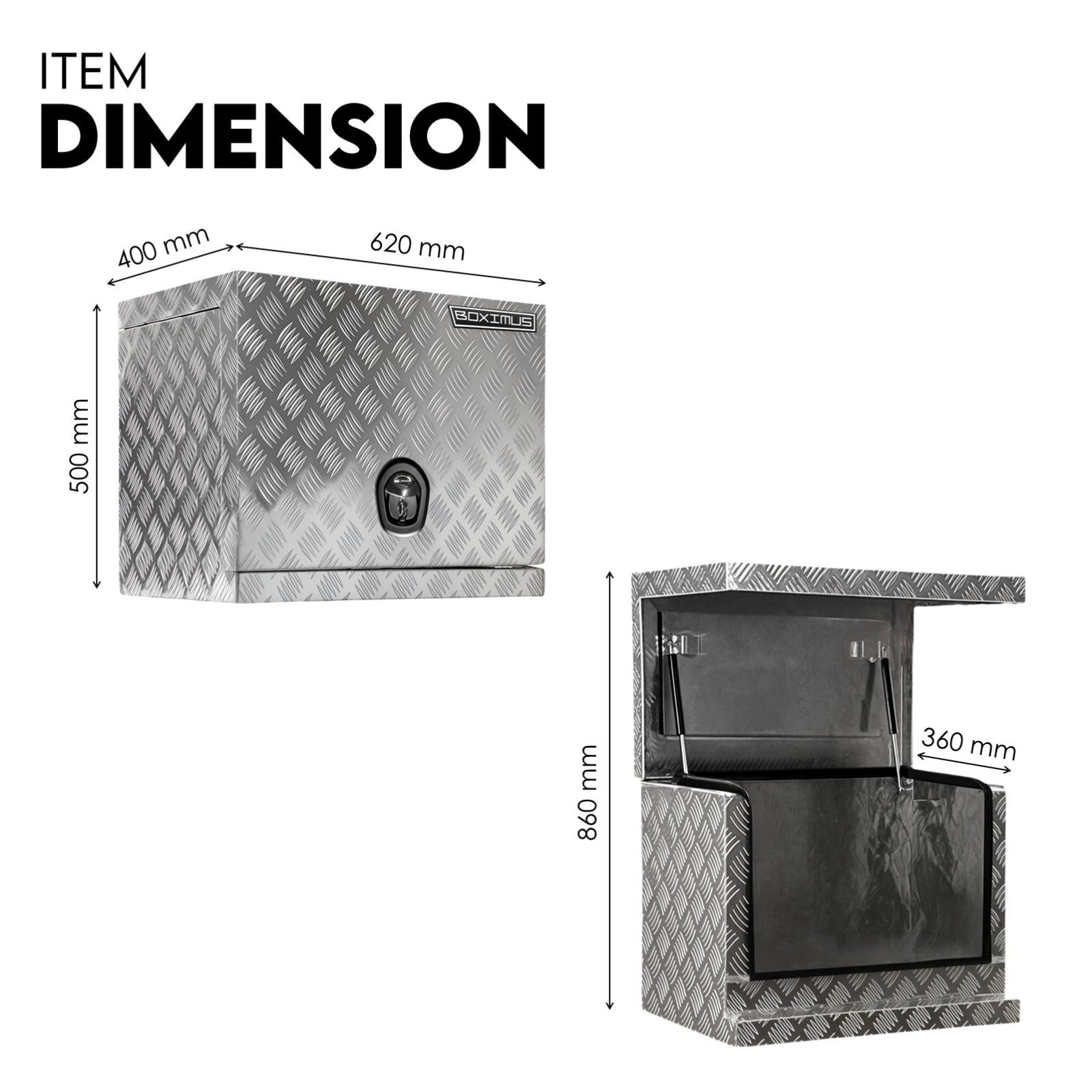 Aluminium Toolbox Ute Generator Trailer Truck Canopy Camper Tool Box 620x400x500mm V379-GENTLBXG62