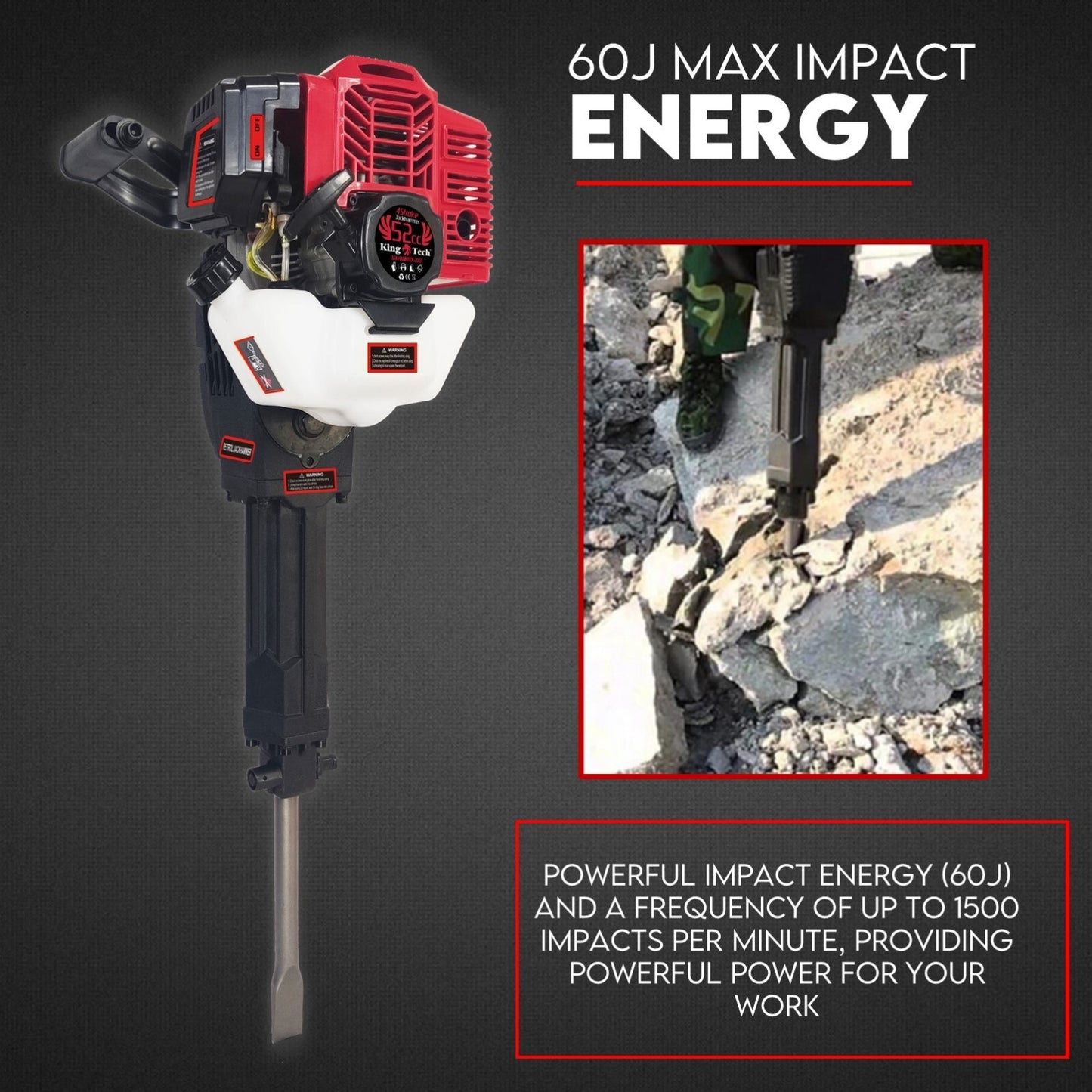2 Stroke Petrol Demolition Jackhammer Concrete Tile Breaker 52cc Jack Hammer V379-JAKHAMER05