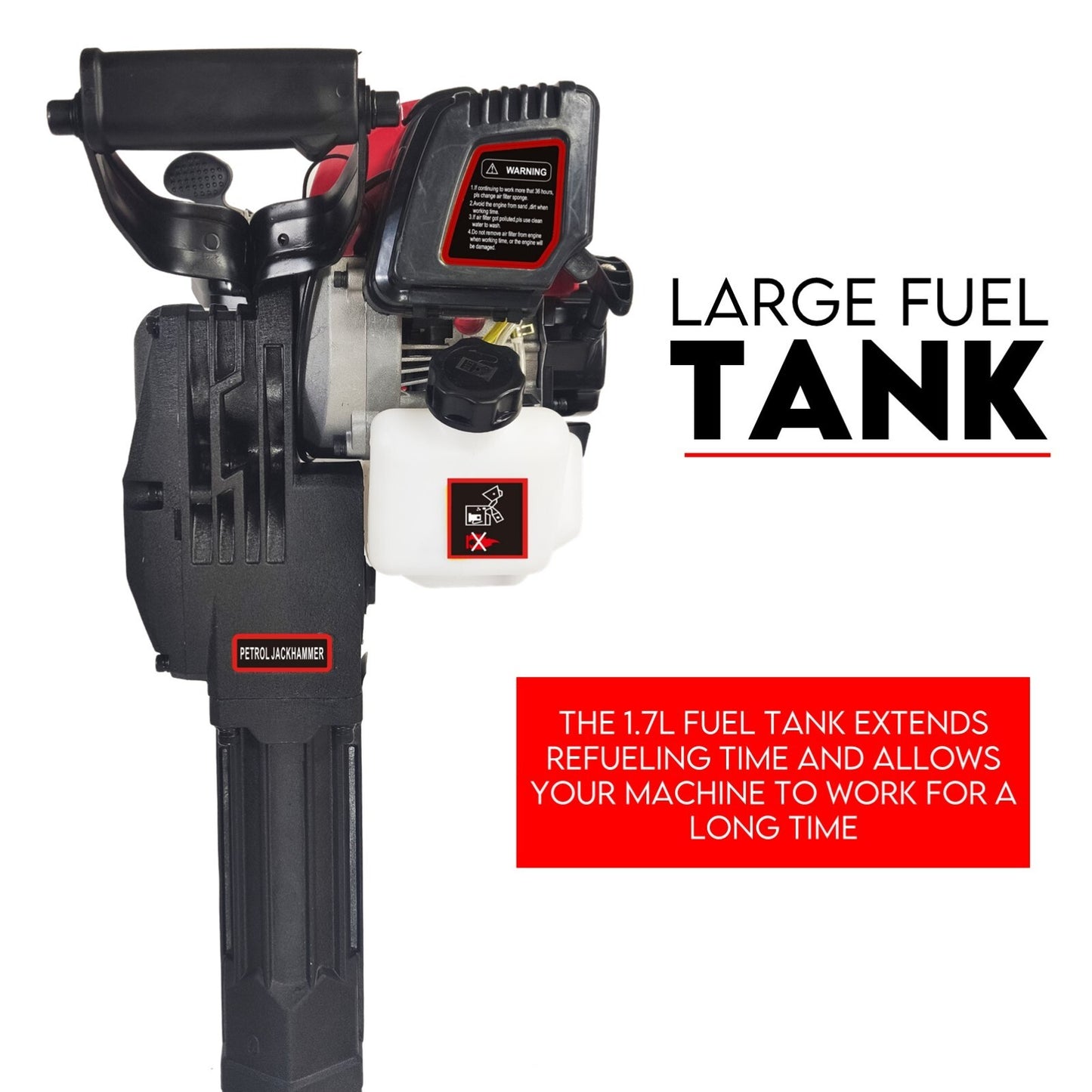 2 Stroke Petrol Demolition Jackhammer Concrete Tile Breaker 52cc Jack Hammer V379-JAKHAMER05