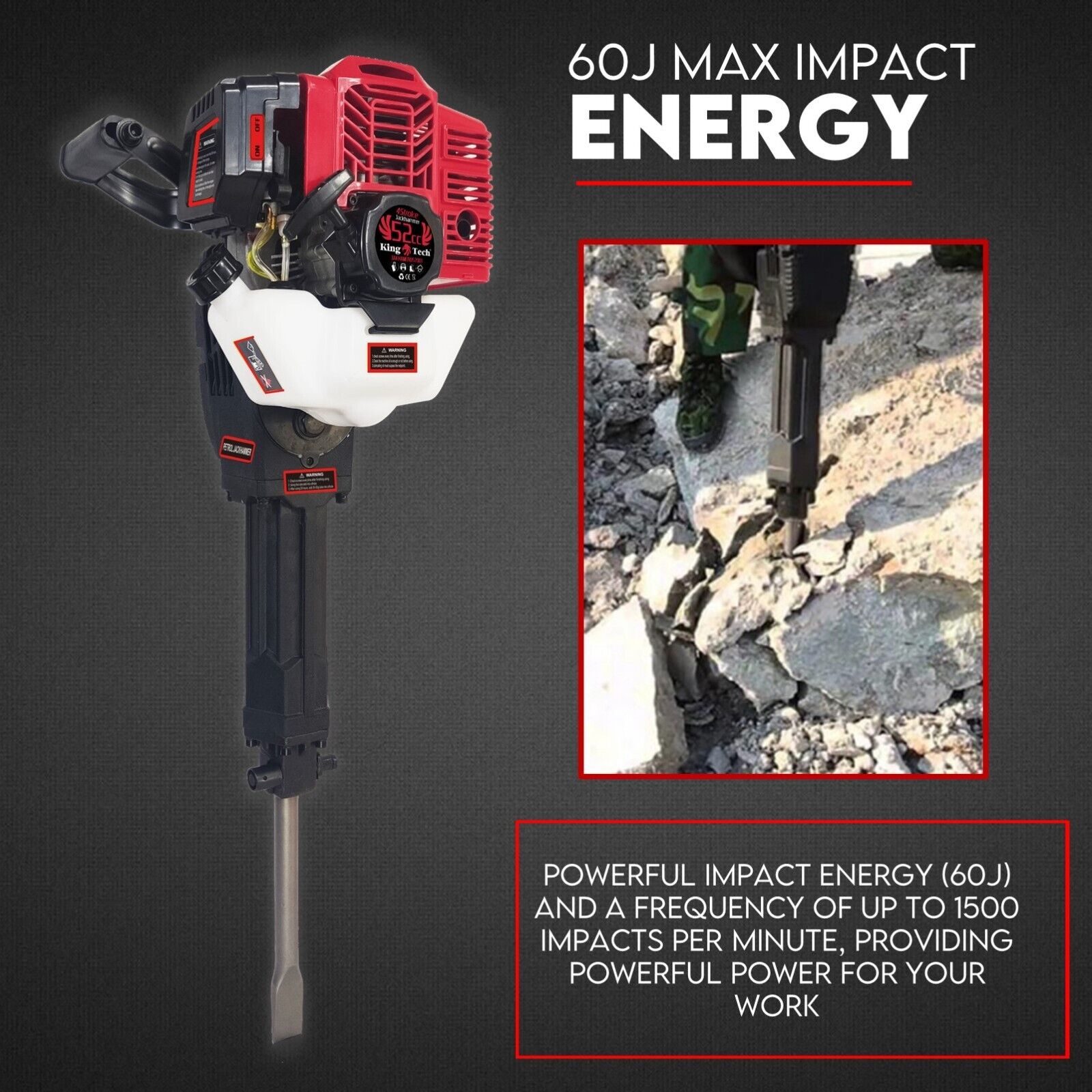 2 Stroke Petrol Demolition Jackhammer Concrete Tile Breaker 52cc Jack Hammer V379-JAKHAMER052001