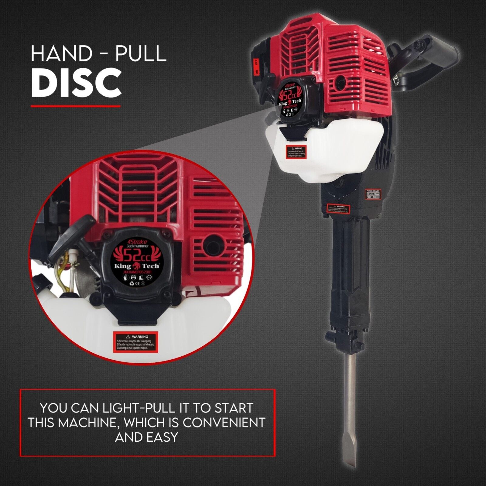 2 Stroke Petrol Demolition Jackhammer Concrete Tile Breaker 52cc Jack Hammer V379-JAKHAMER052001