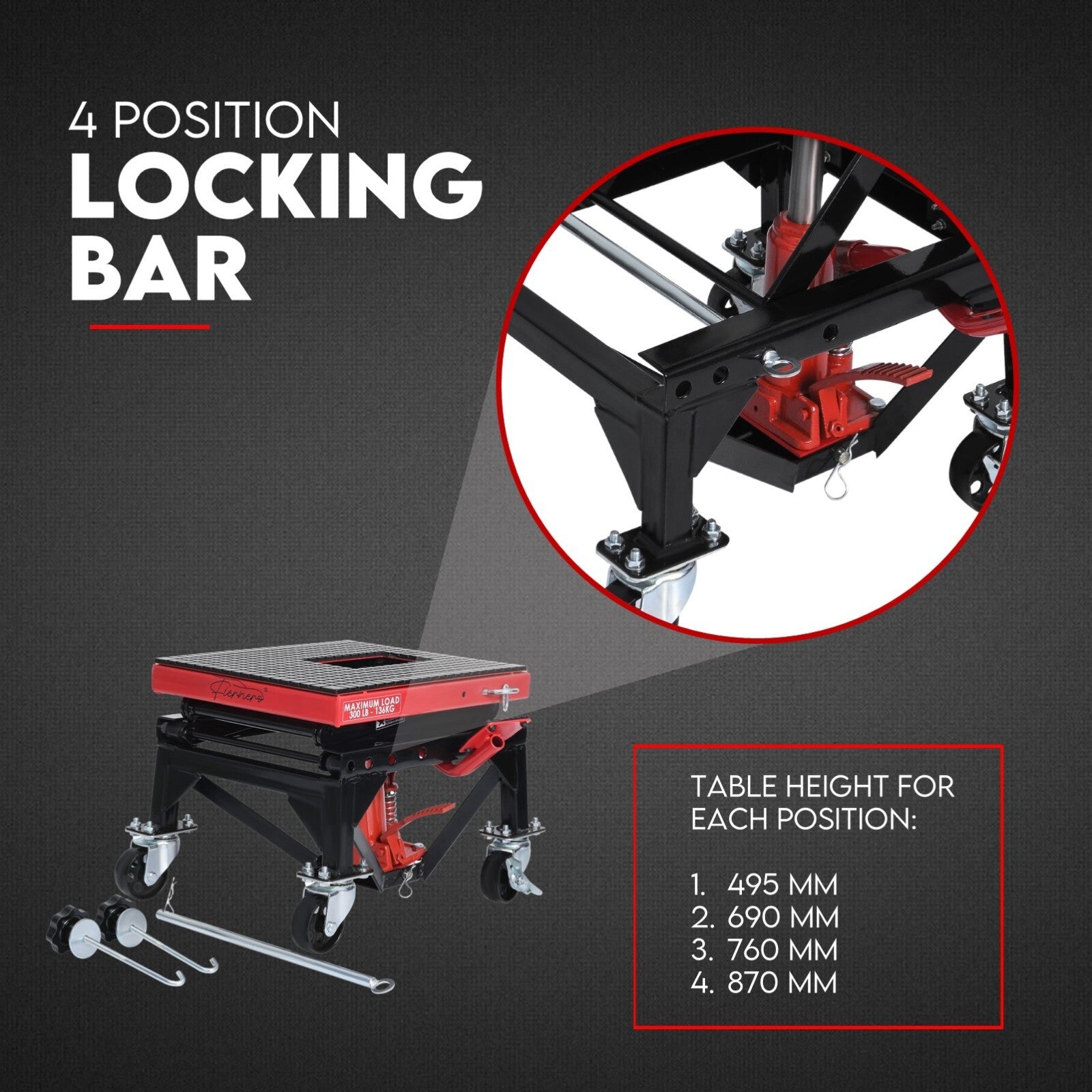 Motorcycle Scissor Lift Stand w/ castors 136KG Motorbike Working Bench Jack V379-MOTOSCRLIF