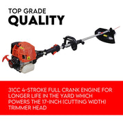 Whipper Snipper Straight Shaft Line Trimmer 31CC Pole Brush Cutter 4 STROKE V379-SNPPERST04