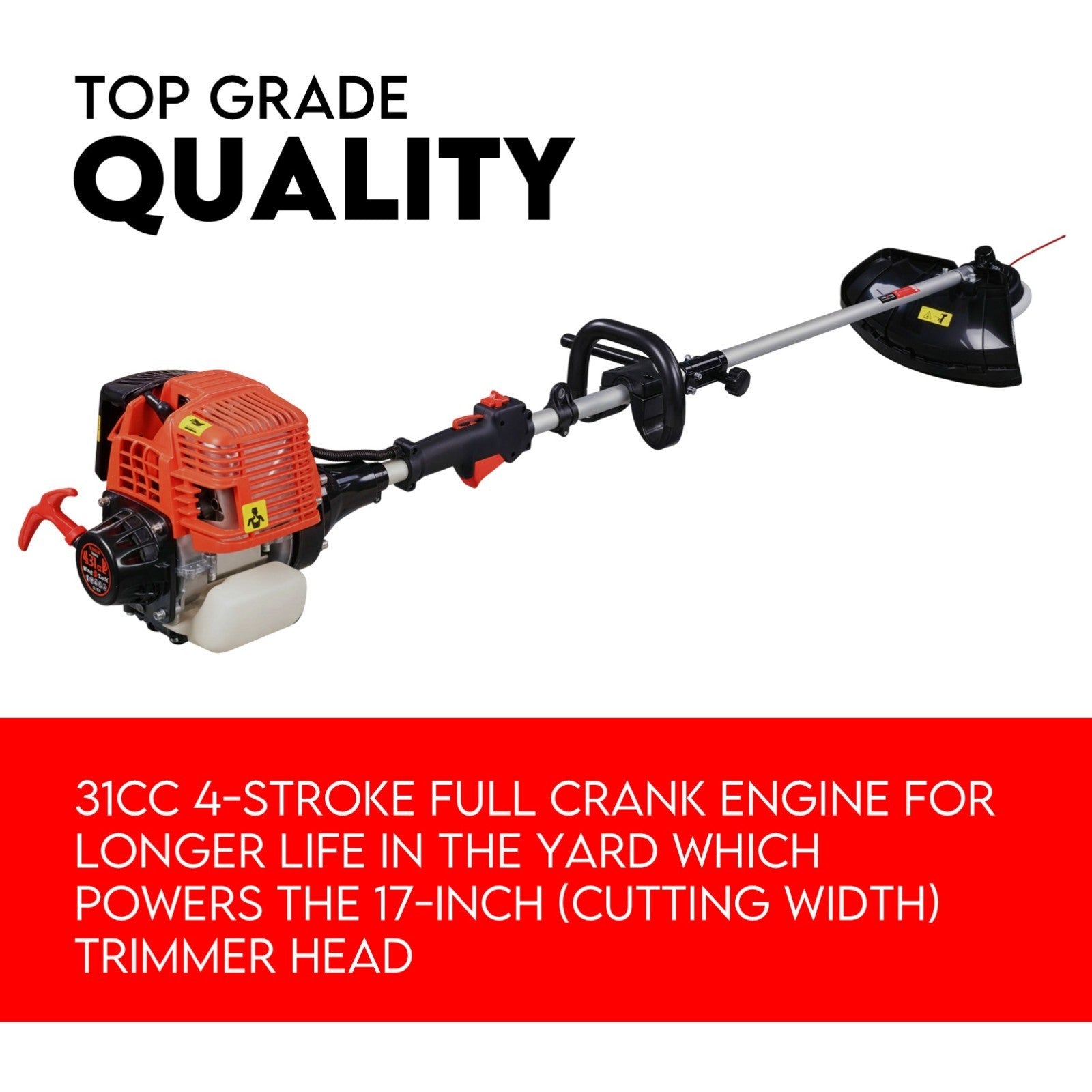 Whipper Snipper Straight Shaft Line Trimmer 31CC Pole Brush Cutter 4 STROKE V379-SNPPERST04