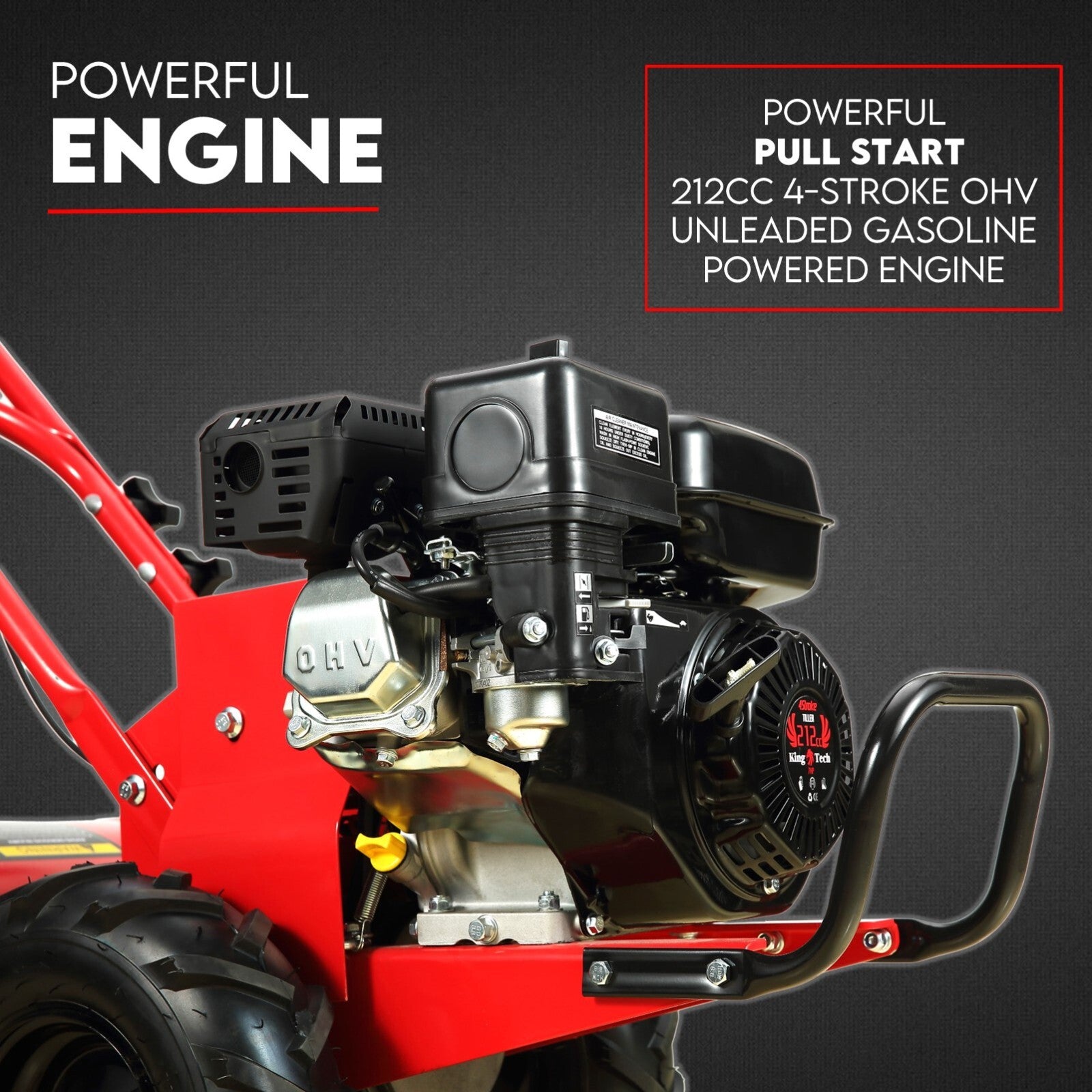 7HP Tiller Cultivator 4 Strokes Rotating Tines Power Handheld Rotary Hoe 4 Blades V379-TILLRCLTR7
