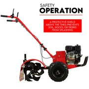 7HP Tiller Cultivator 4 Strokes Rotating Tines Power Handheld Rotary Hoe 4 Blades V379-TILLRCLTR7