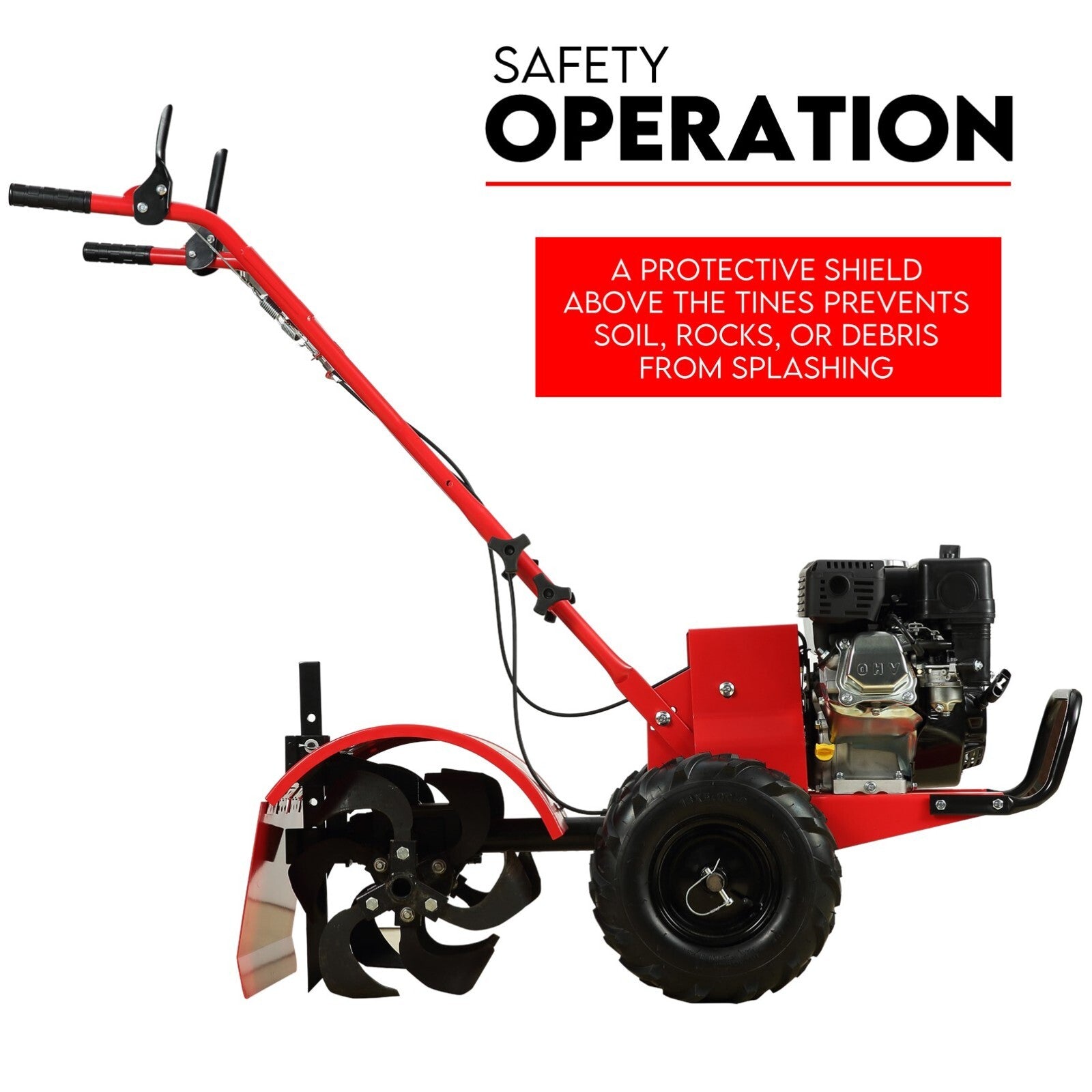 7HP Tiller Cultivator 4 Strokes Rotating Tines Power Handheld Rotary Hoe 4 Blades V379-TILLRCLTR7
